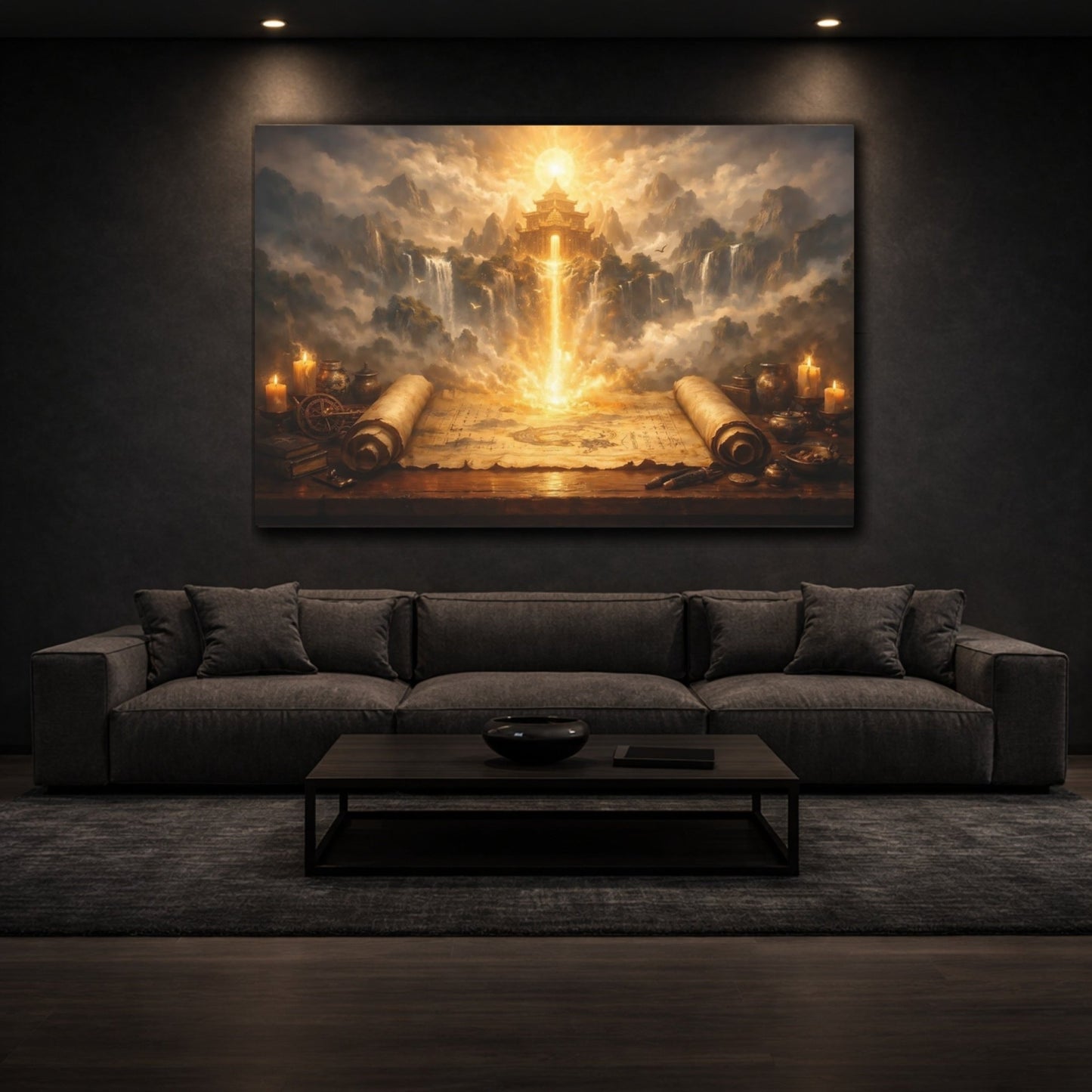Fairytale Glowing Temple Golden Landscape - Canvas Wall Art Print - YesArtYes