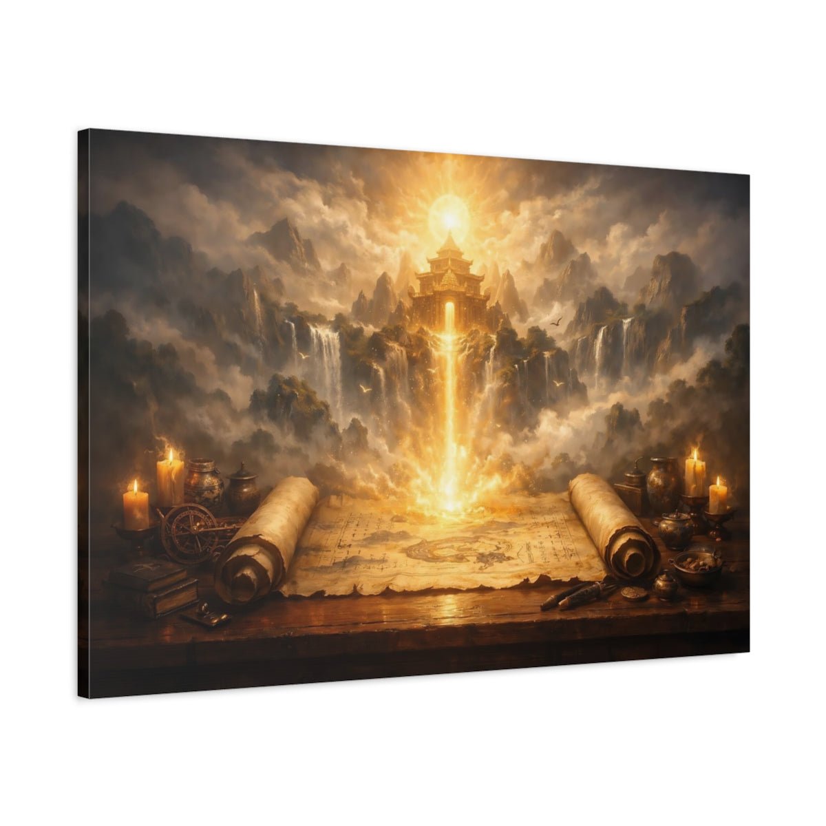Fairytale Glowing Temple Golden Landscape - Canvas Wall Art Print - YesArtYes
