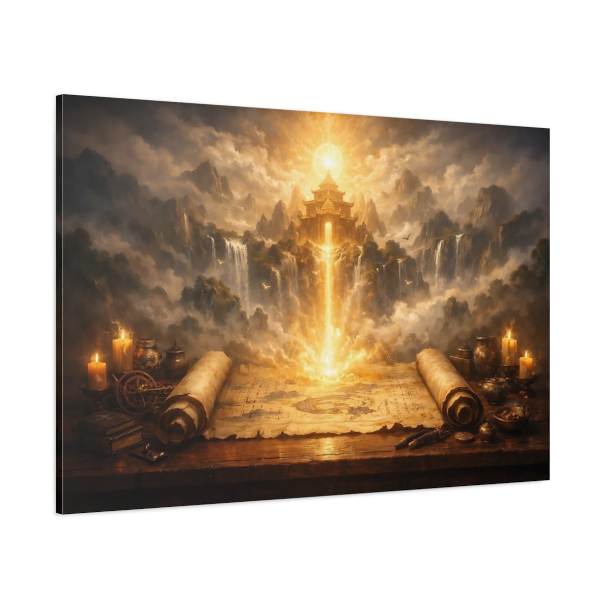 Fairytale Glowing Temple Golden Landscape - Canvas Wall Art Print - YesArtYes