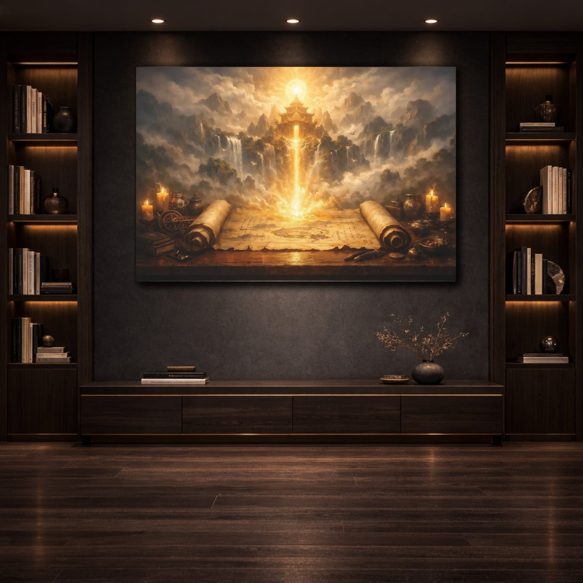 Fairytale Glowing Temple Golden Landscape - Canvas Wall Art Print - YesArtYes