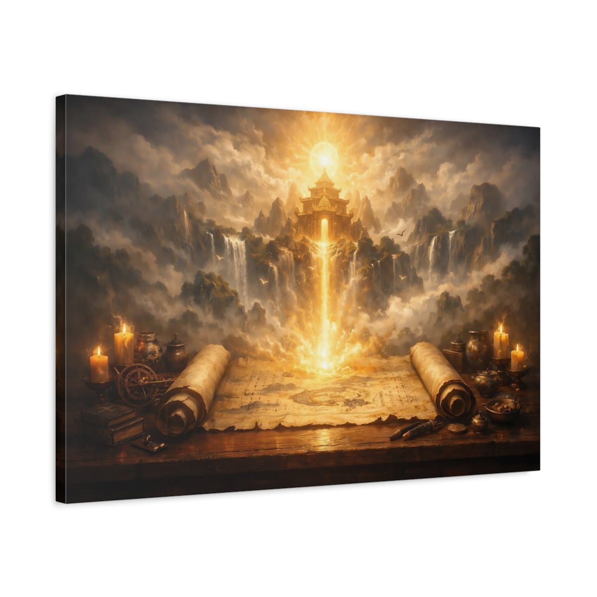 Fairytale Glowing Temple Golden Landscape - Canvas Wall Art Print - YesArtYes