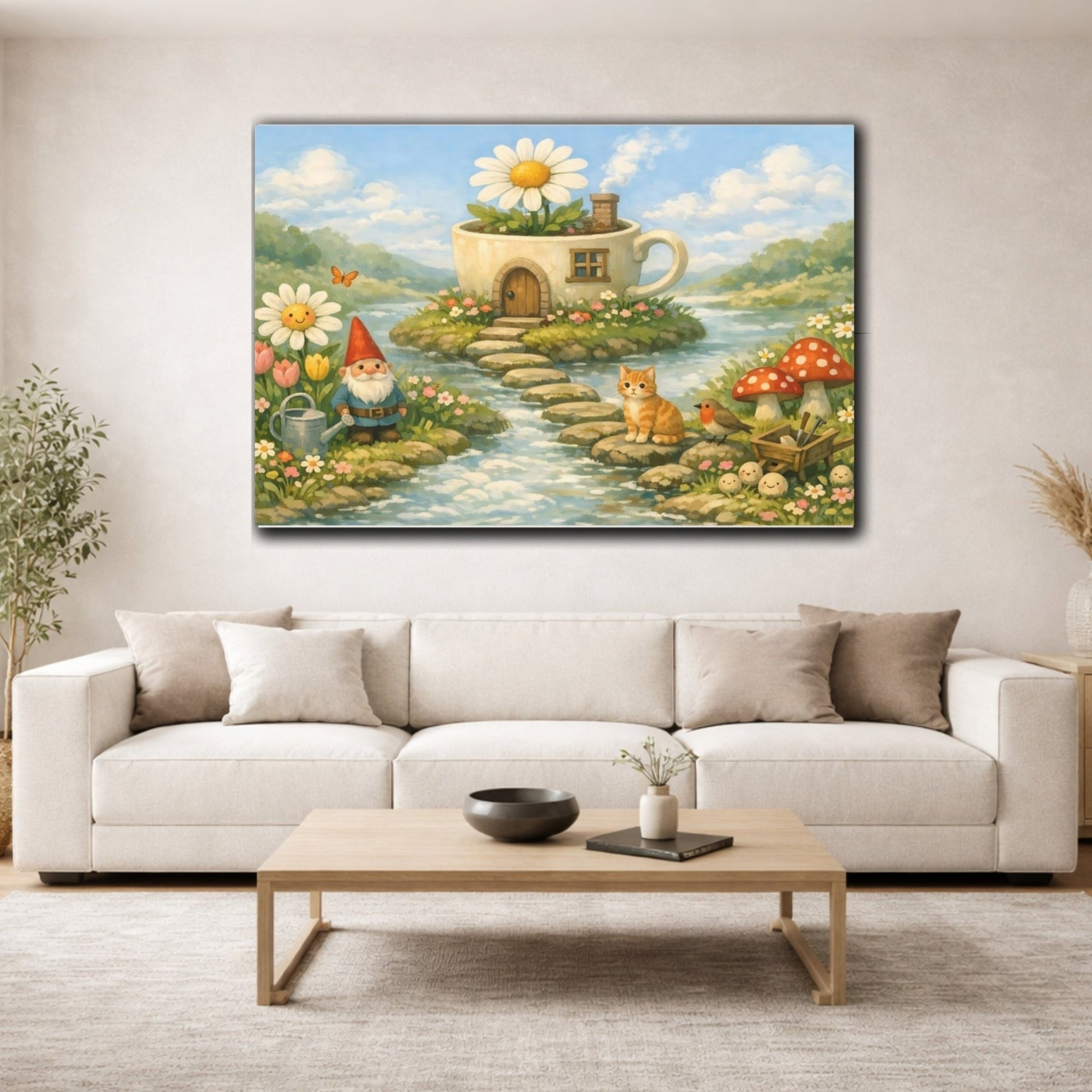 Fairytale Gnome Garden Pastel - Canvas Wall Art Print - YesArtYes