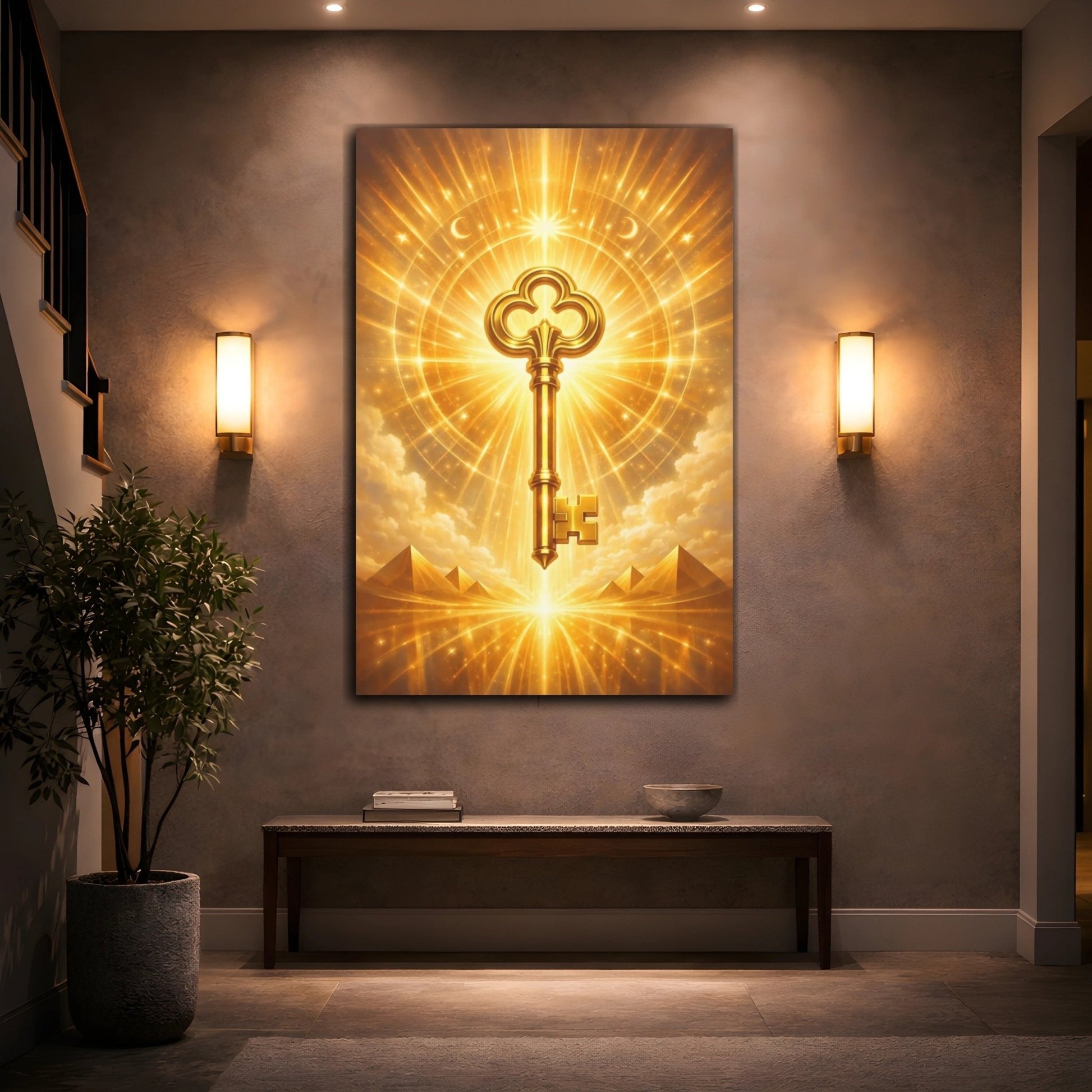 Fairytale Golden Key Gold Radiant - Canvas Wall Art Print - YesArtYes