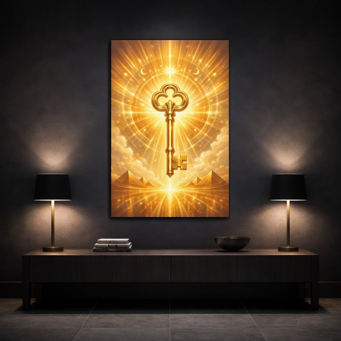 Fairytale Golden Key Gold Radiant - Canvas Wall Art Print - YesArtYes