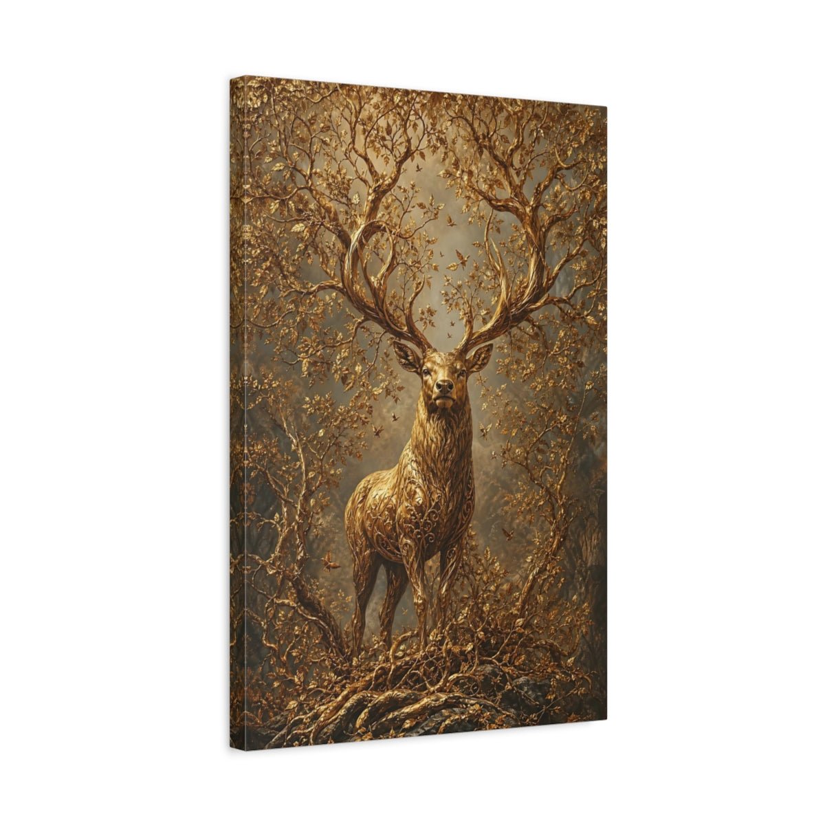 Fairytale Golden Stag Canvas Wall Art Print – Luxury Living Room, Above Sofa - YesArtYes
