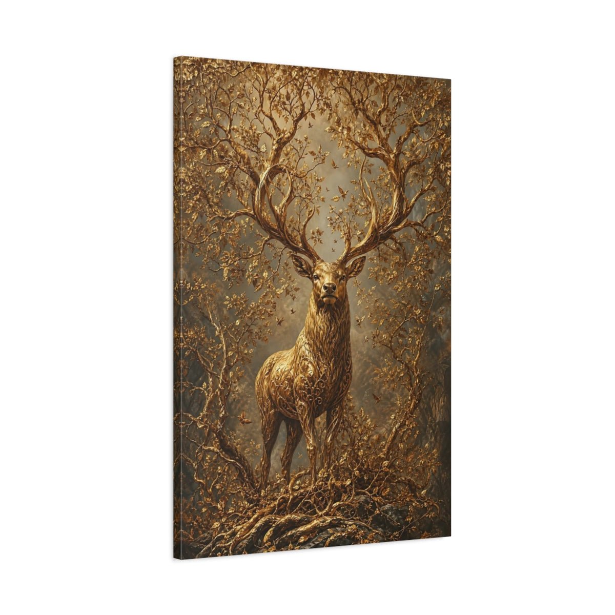 Fairytale Golden Stag Canvas Wall Art Print – Luxury Living Room, Above Sofa - YesArtYes