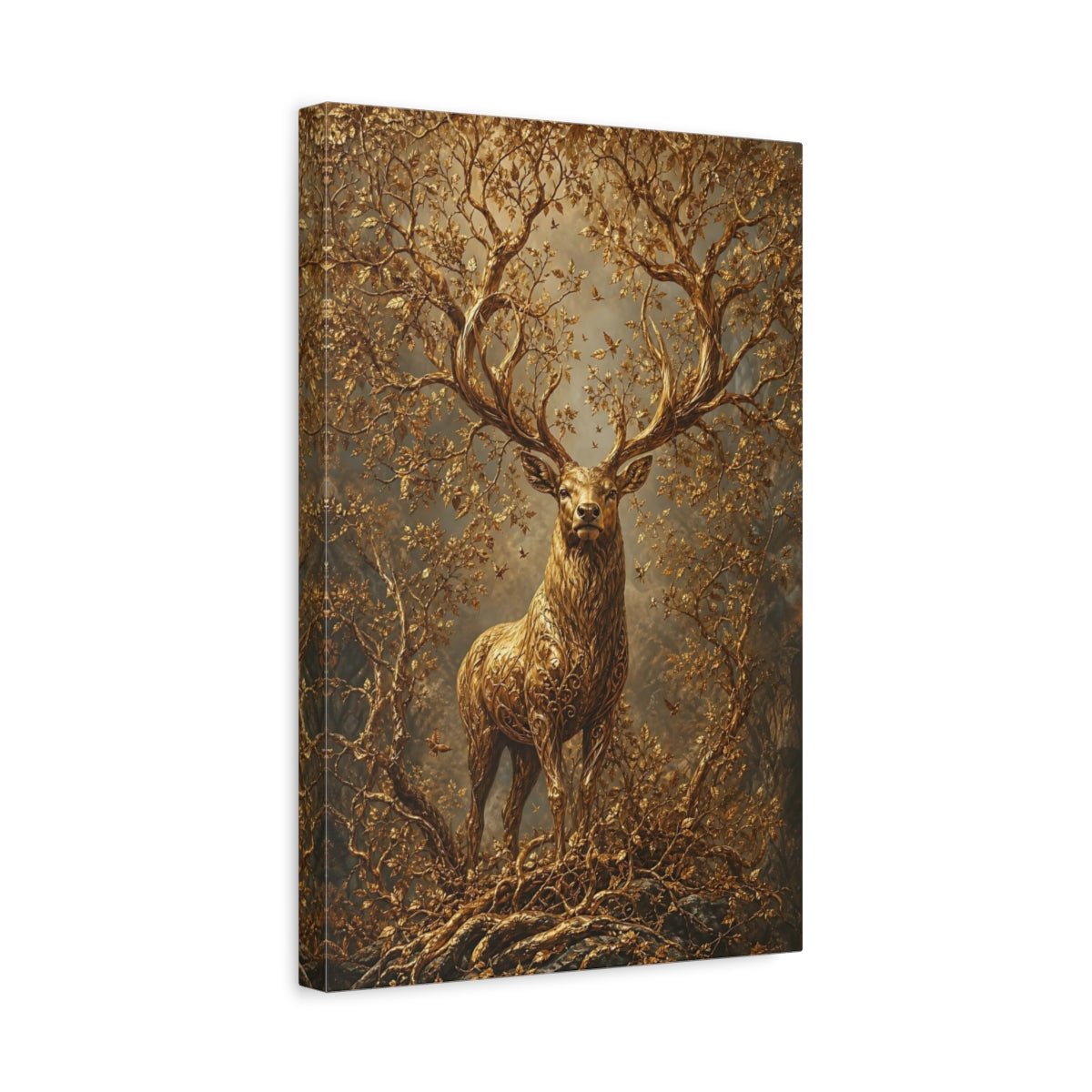 Fairytale Golden Stag Canvas Wall Art Print – Luxury Living Room, Above Sofa - YesArtYes