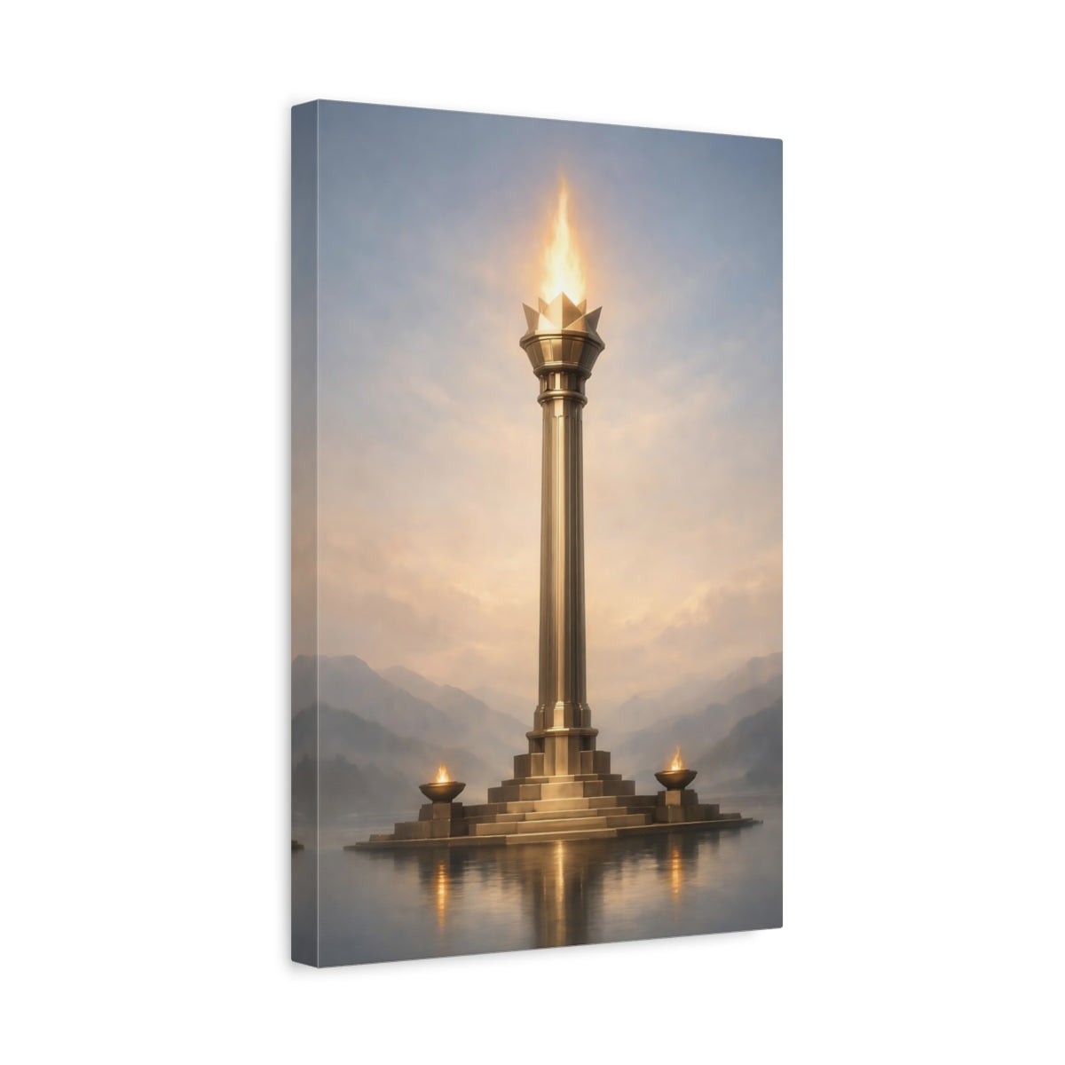 Side Mockup 4. Fairytale Golden Torch Gold And Blue shown as stretched canvas wall art