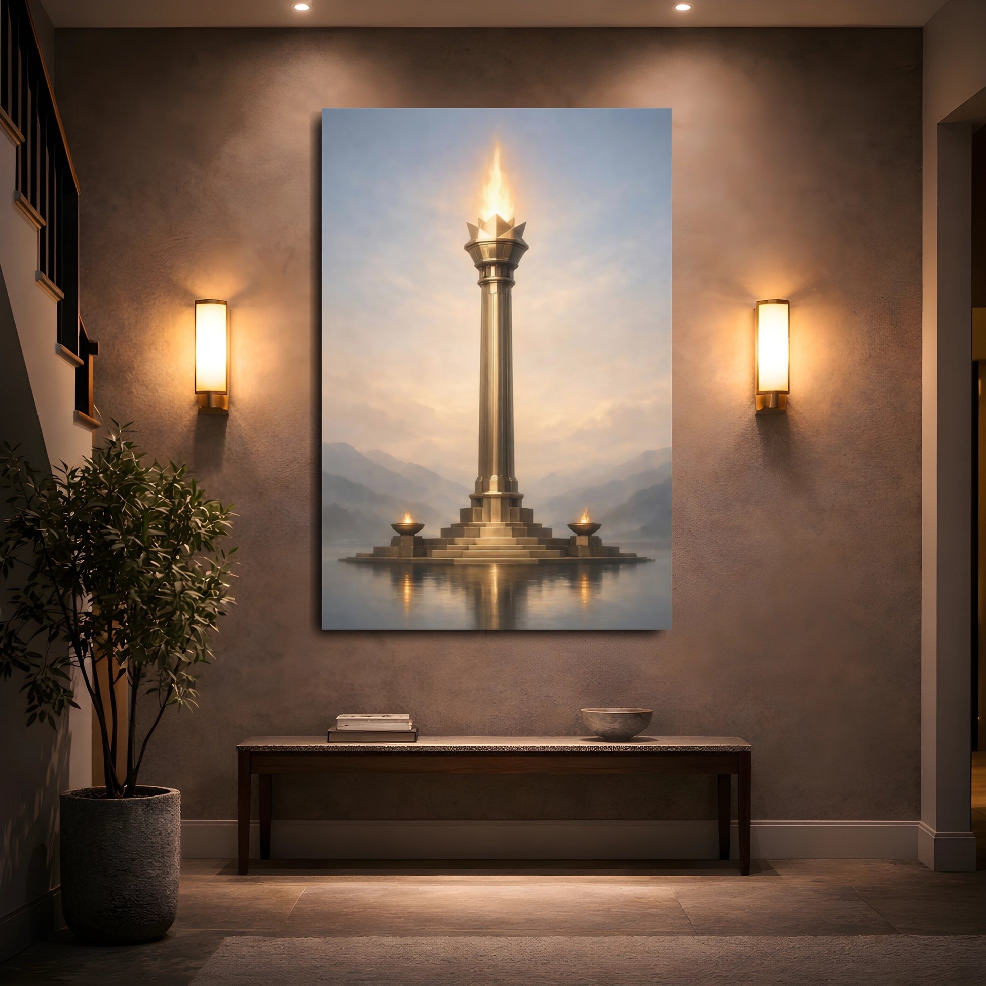 Mockup 4. Fairytale Golden Torch Gold And Blue shown as stretched canvas wall art