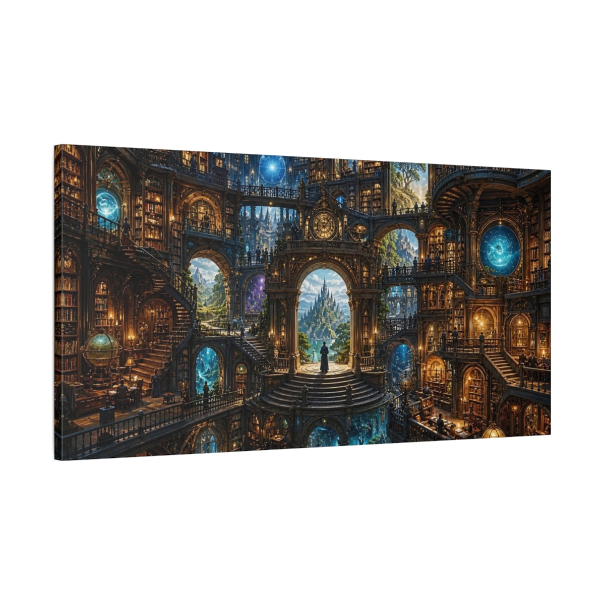 Main Mockup. Fairytale Grand Library Fantasy Library Architecture shown as stretched canvas wall art