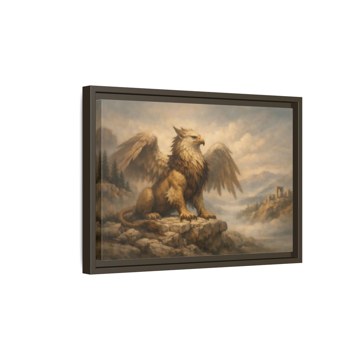 Side Mockup 5. Fairytale Griffin Brown And Gold shown as stretched canvas wall art