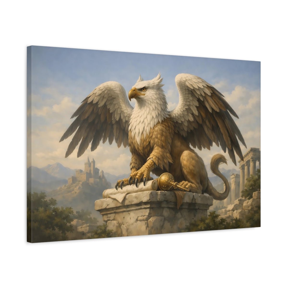 Fairytale Griffin Brown Gold - Canvas Wall Art Print - YesArtYes