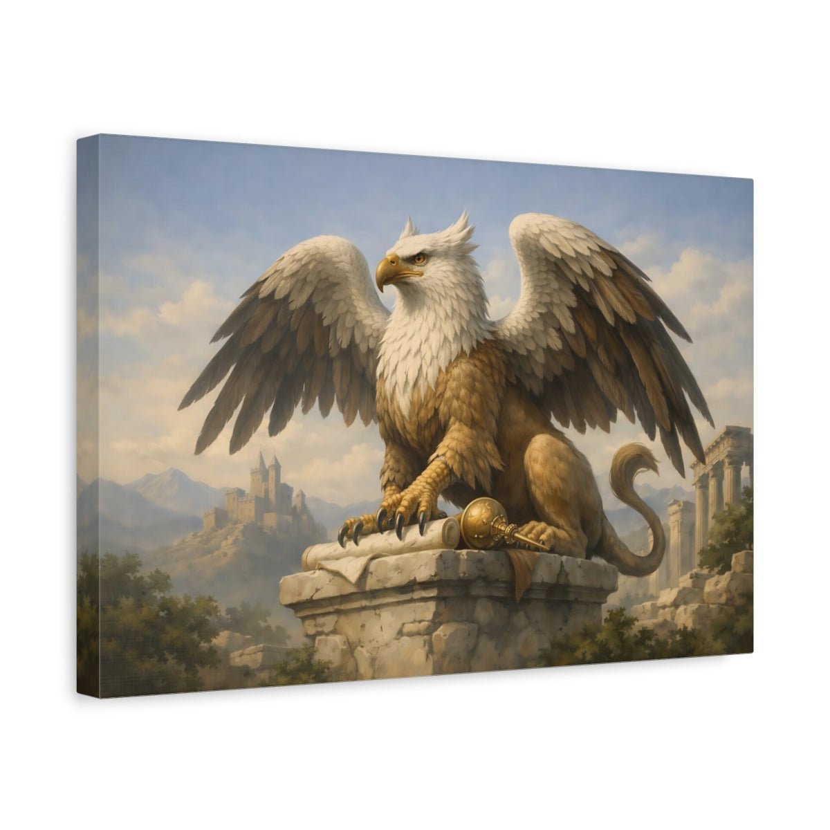 Fairytale Griffin Brown Gold - Canvas Wall Art Print - YesArtYes