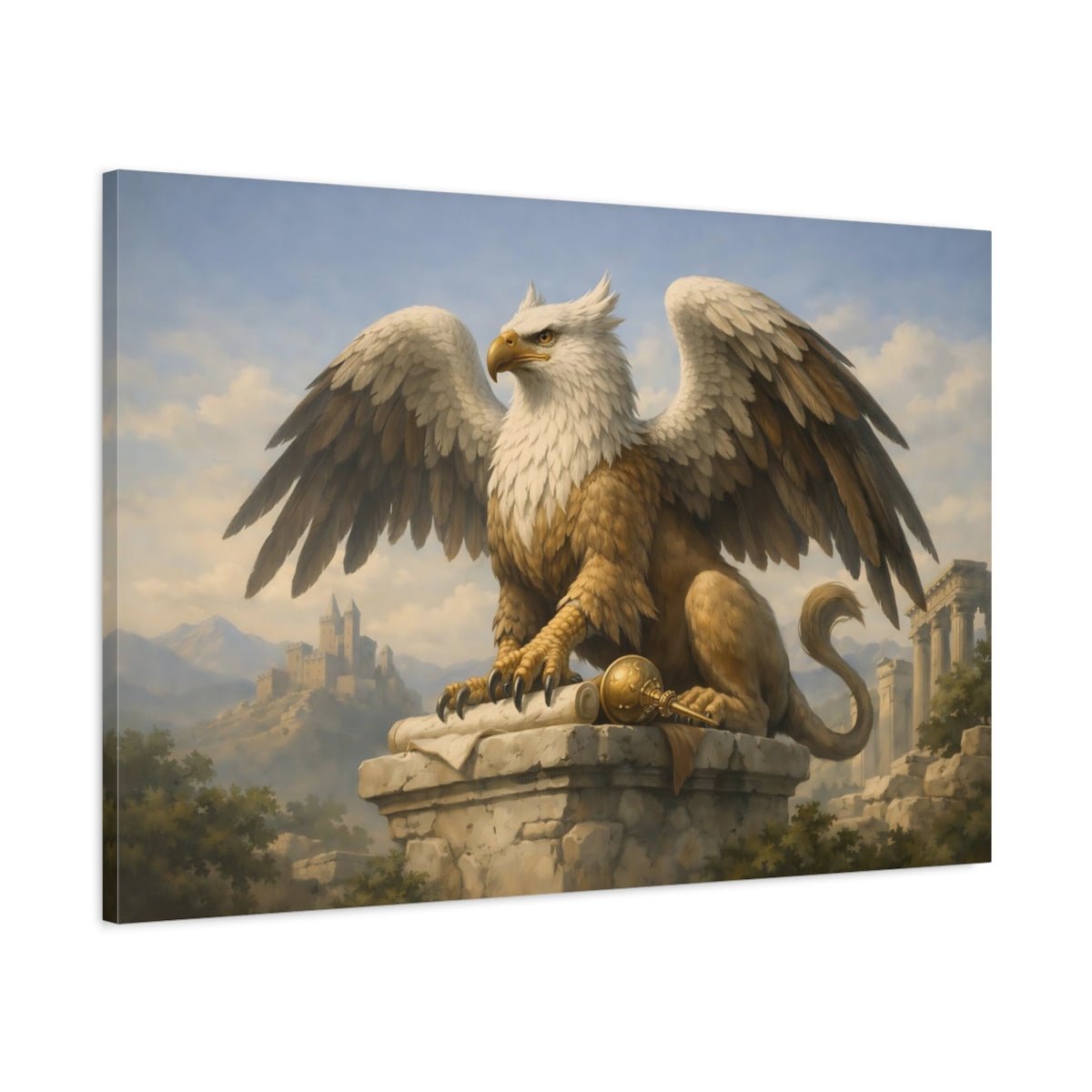 Fairytale Griffin Brown Gold - Canvas Wall Art Print - YesArtYes