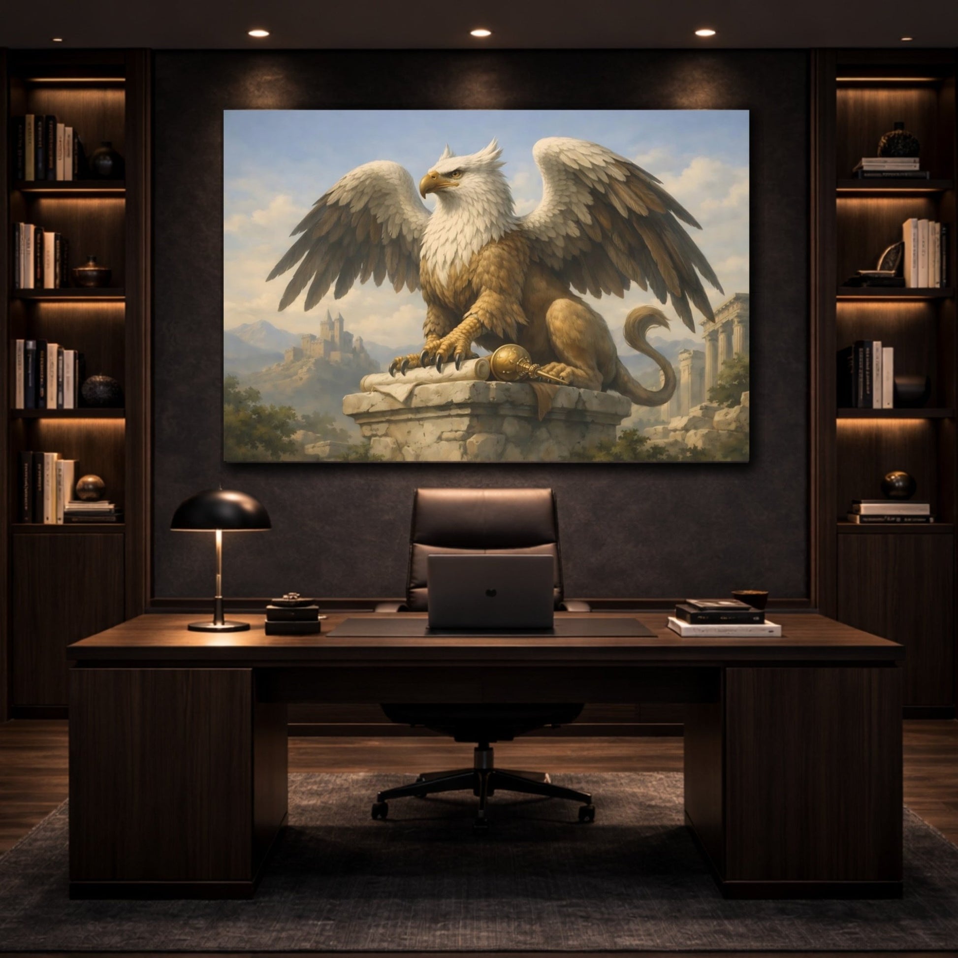 Fairytale Griffin Brown Gold - Canvas Wall Art Print - YesArtYes
