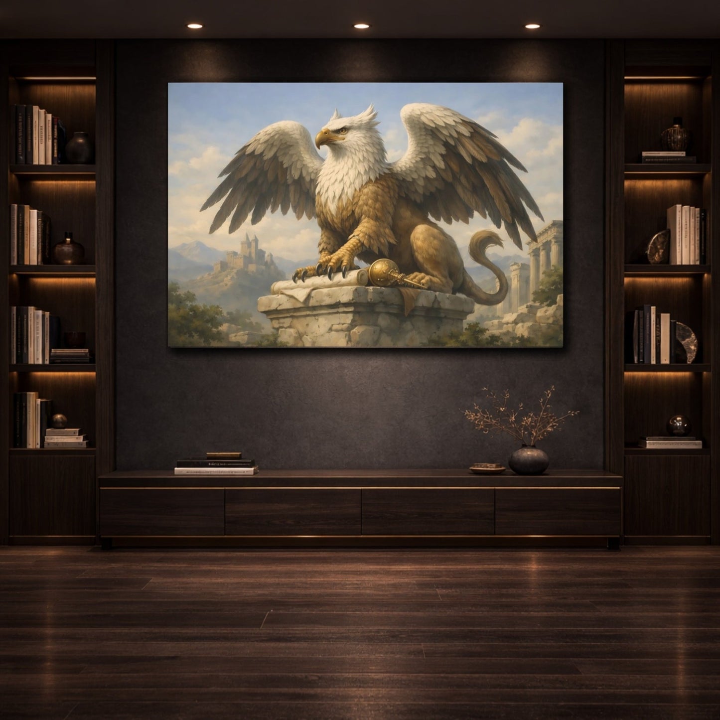 Fairytale Griffin Brown Gold - Canvas Wall Art Print - YesArtYes