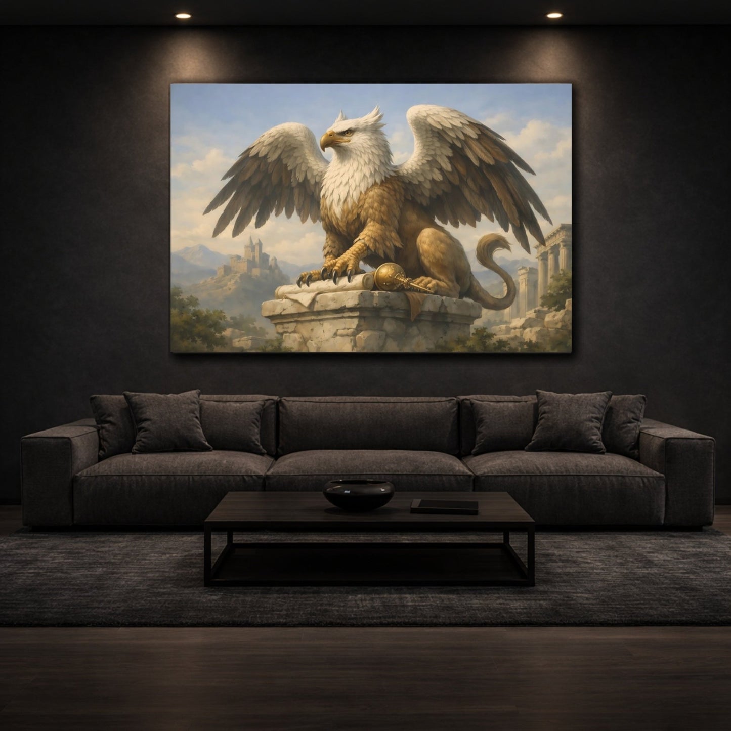 Fairytale Griffin Brown Gold - Canvas Wall Art Print - YesArtYes