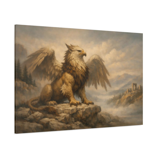 Main Mockup. Fairytale Griffin Griffin Landscape shown as stretched canvas wall art