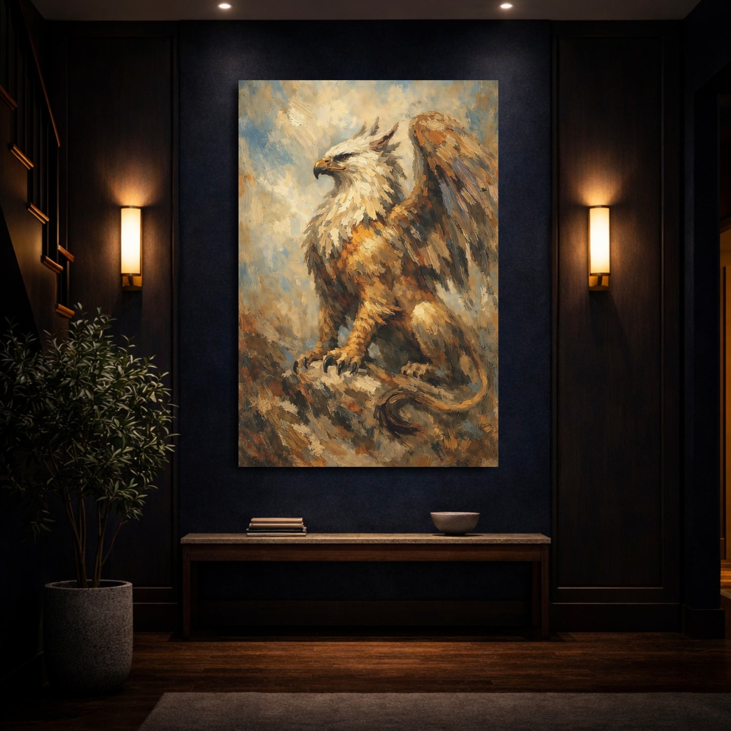 Mockup 3. Fairytale Griffin Griffin Painting shown as stretched canvas wall art