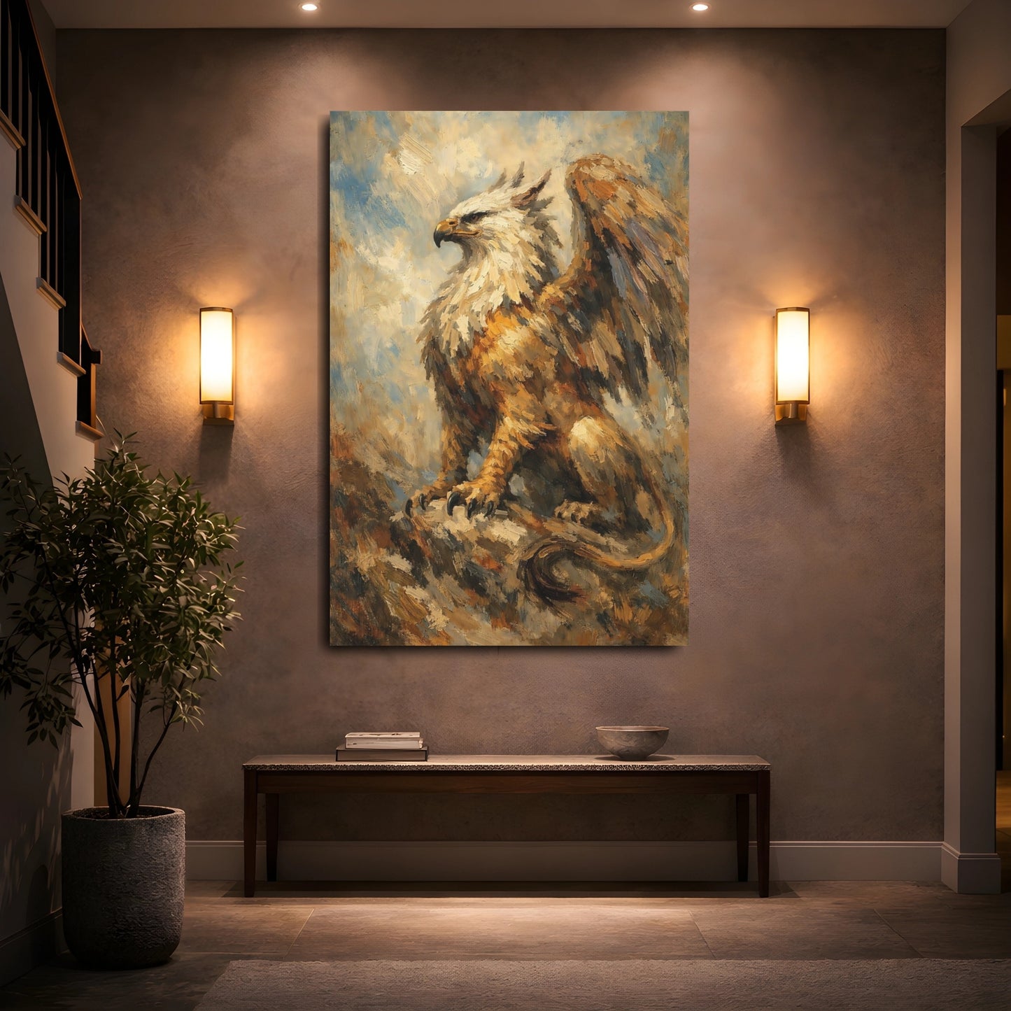 Mockup 4. Fairytale Griffin Griffin Painting shown as stretched canvas wall art