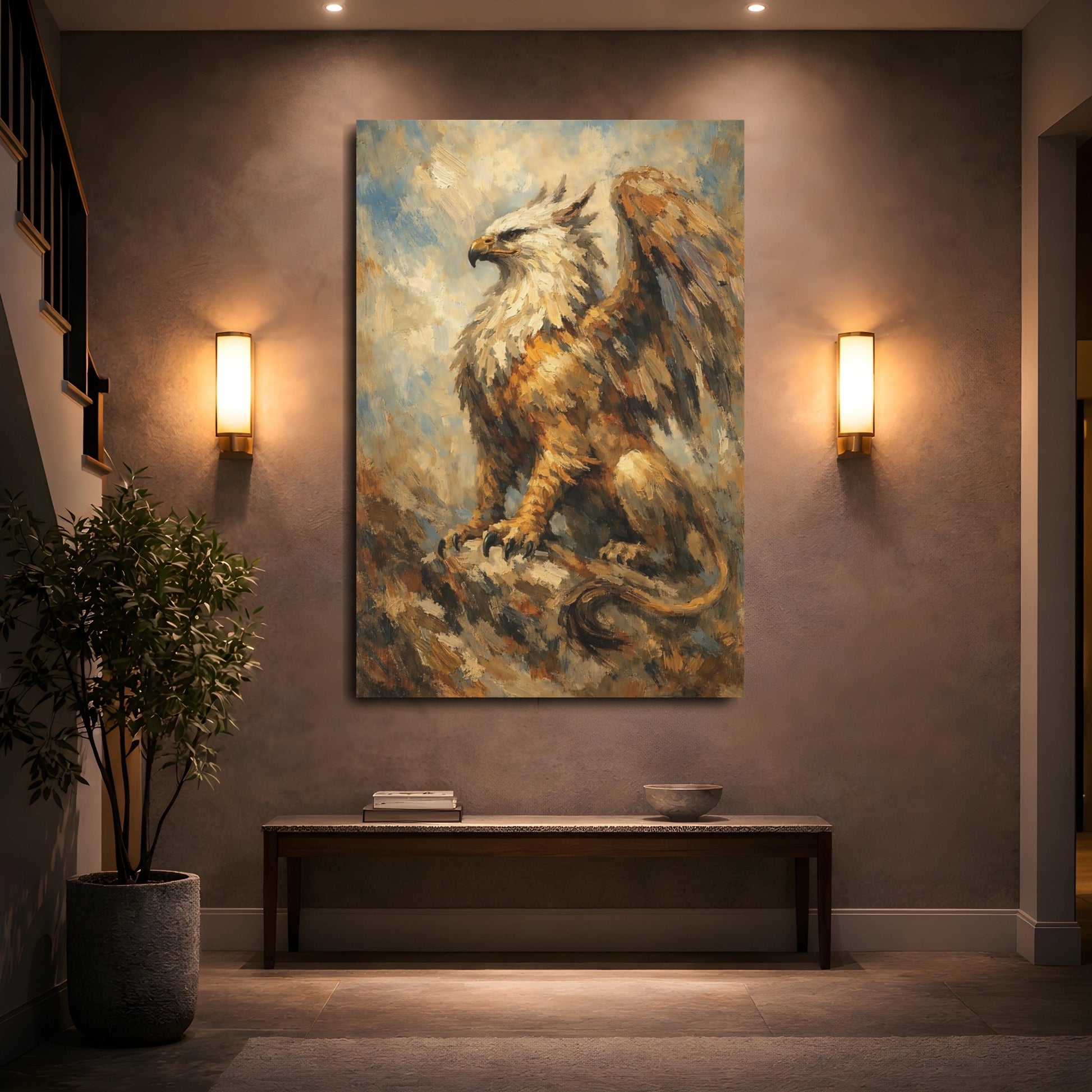 Mockup 4. Fairytale Griffin Griffin Painting shown as stretched canvas wall art