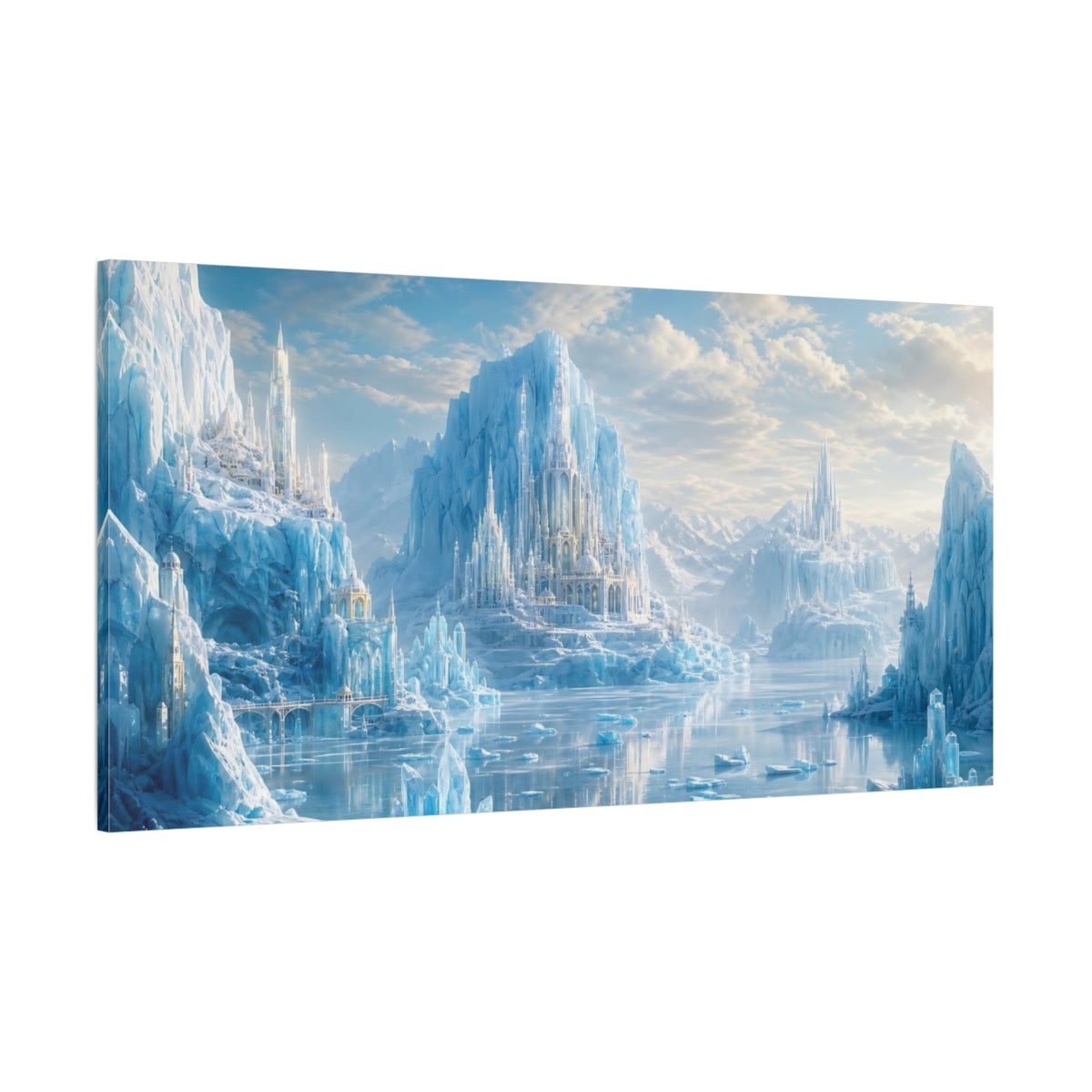 Side Mockup 2. Fairytale Ice Castle Blue Ice Fantasy shown as stretched canvas wall art