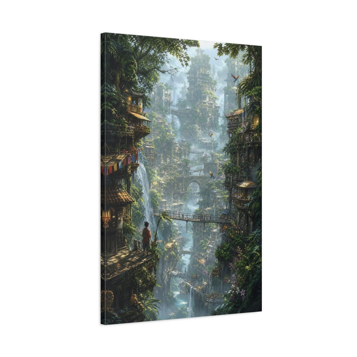 Fairytale Jungle City Green Canvas Print – Living Room, Above Couch, - YesArtYes
