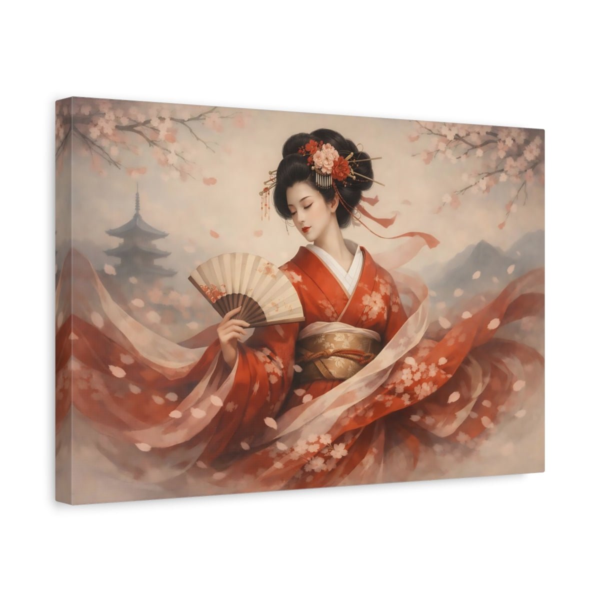 Fairytale Kimono Woman Red - Canvas Wall Art Print - YesArtYes