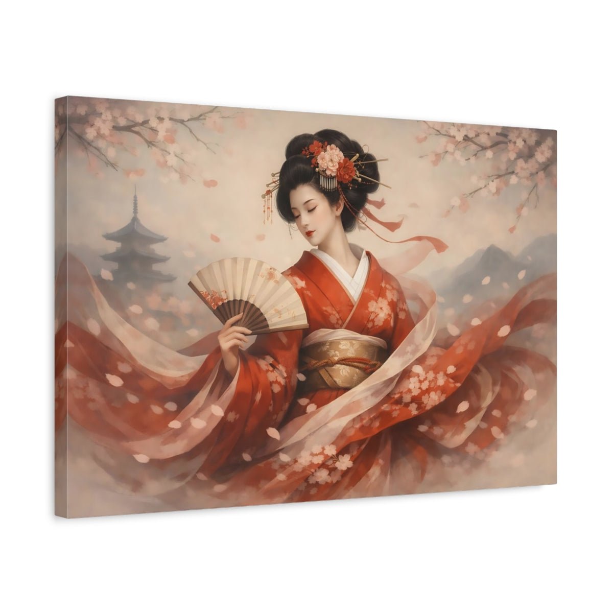 Fairytale Kimono Woman Red - Canvas Wall Art Print - YesArtYes