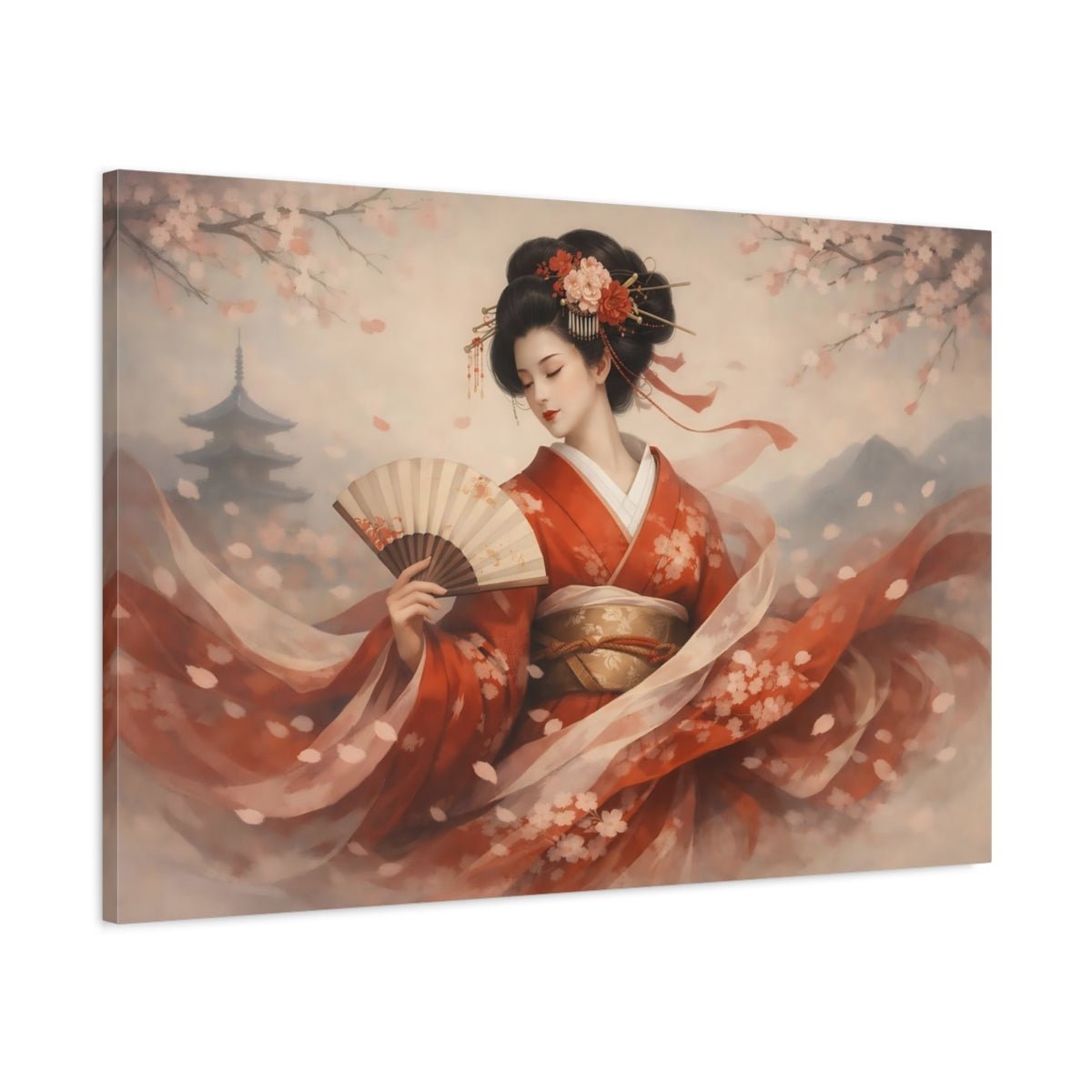 Fairytale Kimono Woman Red - Canvas Wall Art Print - YesArtYes