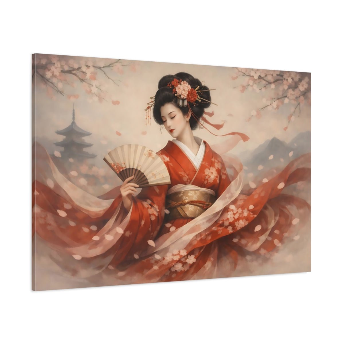 Fairytale Kimono Woman Red - Canvas Wall Art Print - YesArtYes