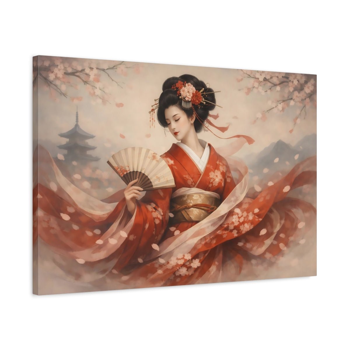 Fairytale Kimono Woman Red - Canvas Wall Art Print - YesArtYes