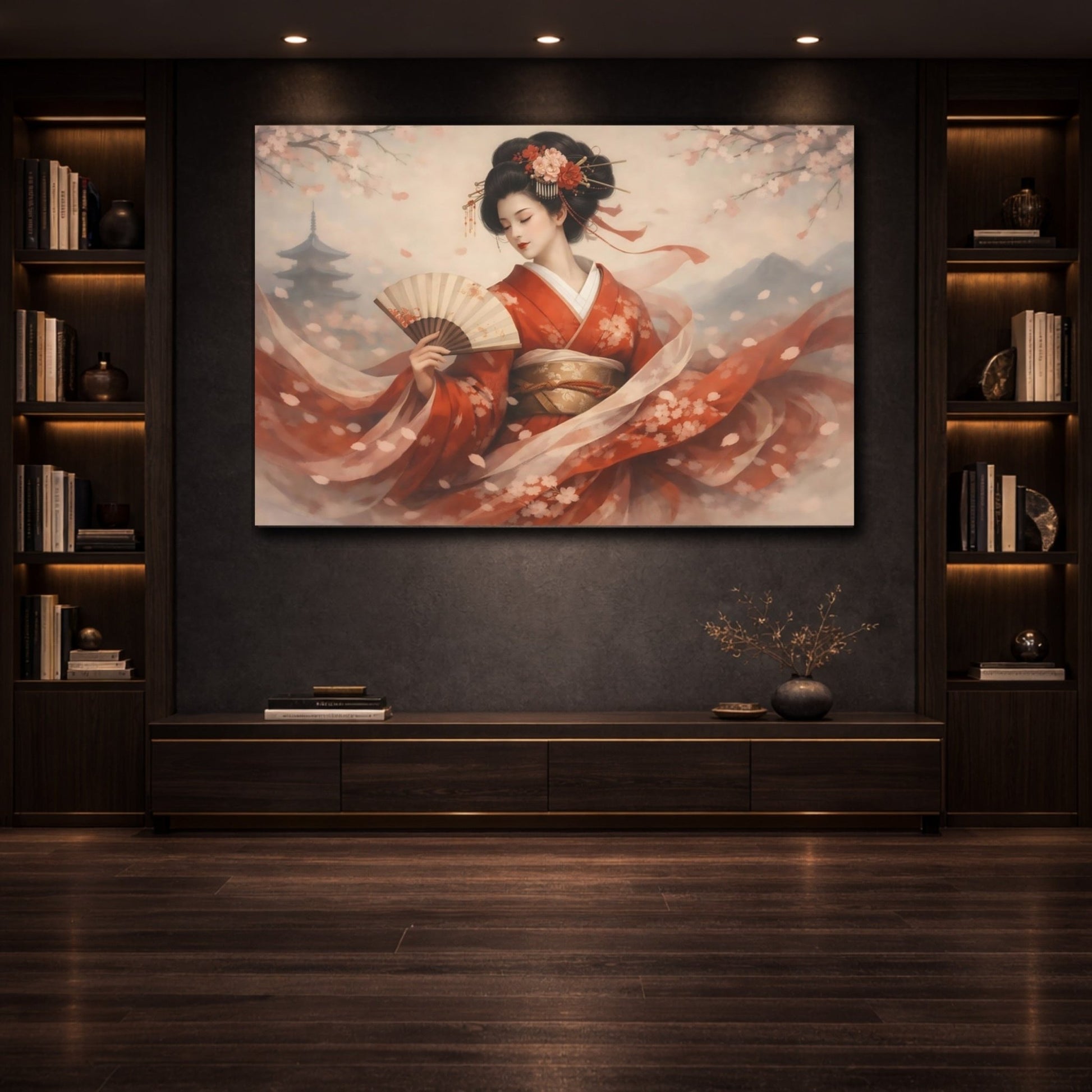 Fairytale Kimono Woman Red - Canvas Wall Art Print - YesArtYes