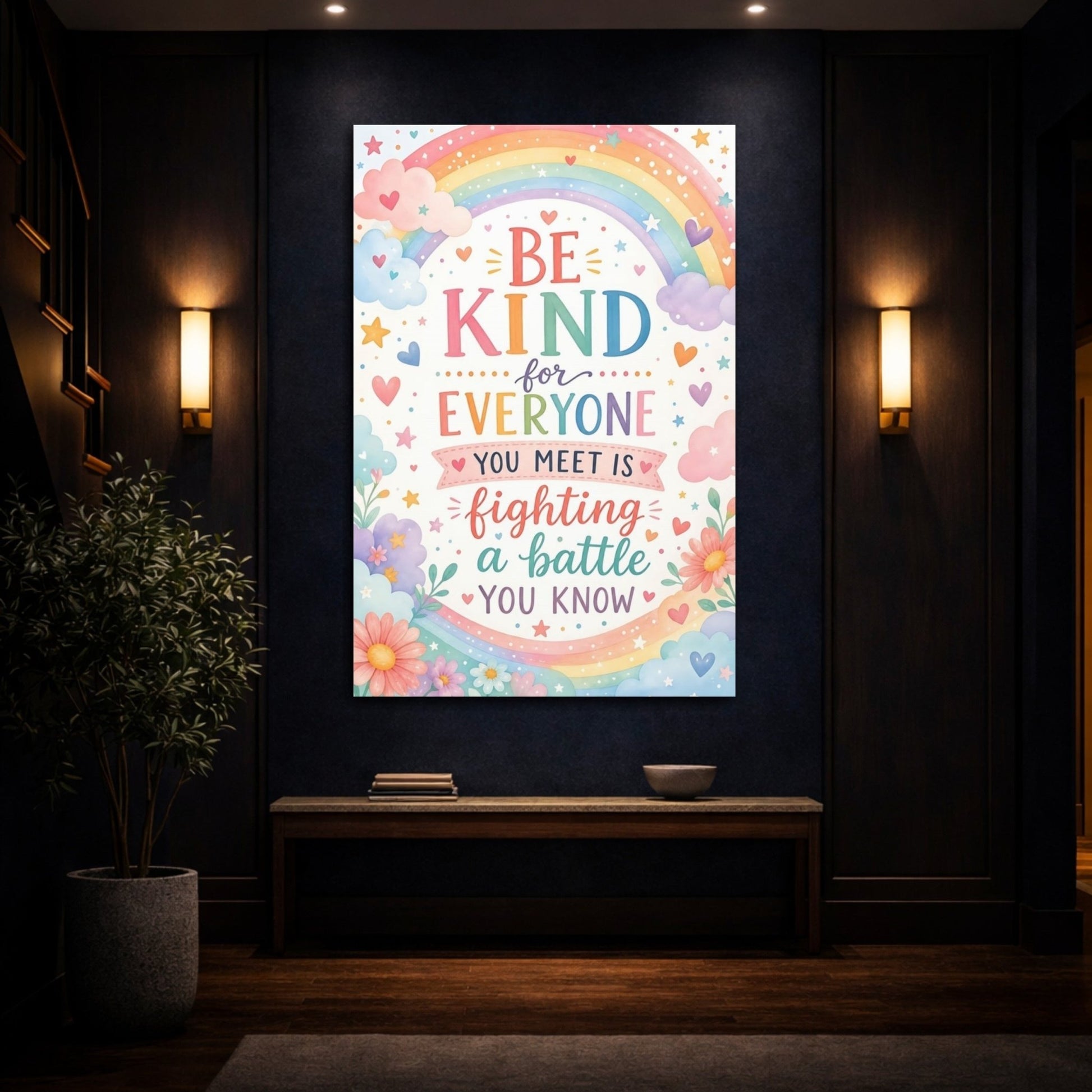 Fairytale Kindness Quote Pastel Rainbow Canvas Print – Kids Room, Playroom Wall - YesArtYes