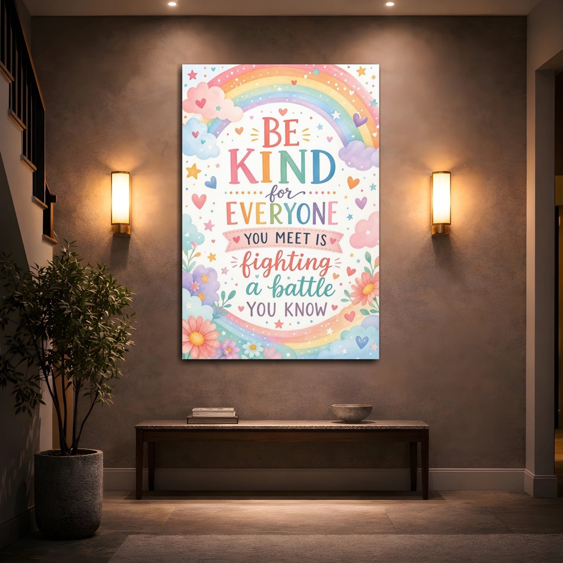 Fairytale Kindness Quote Pastel Rainbow Canvas Print – Kids Room, Playroom Wall - YesArtYes