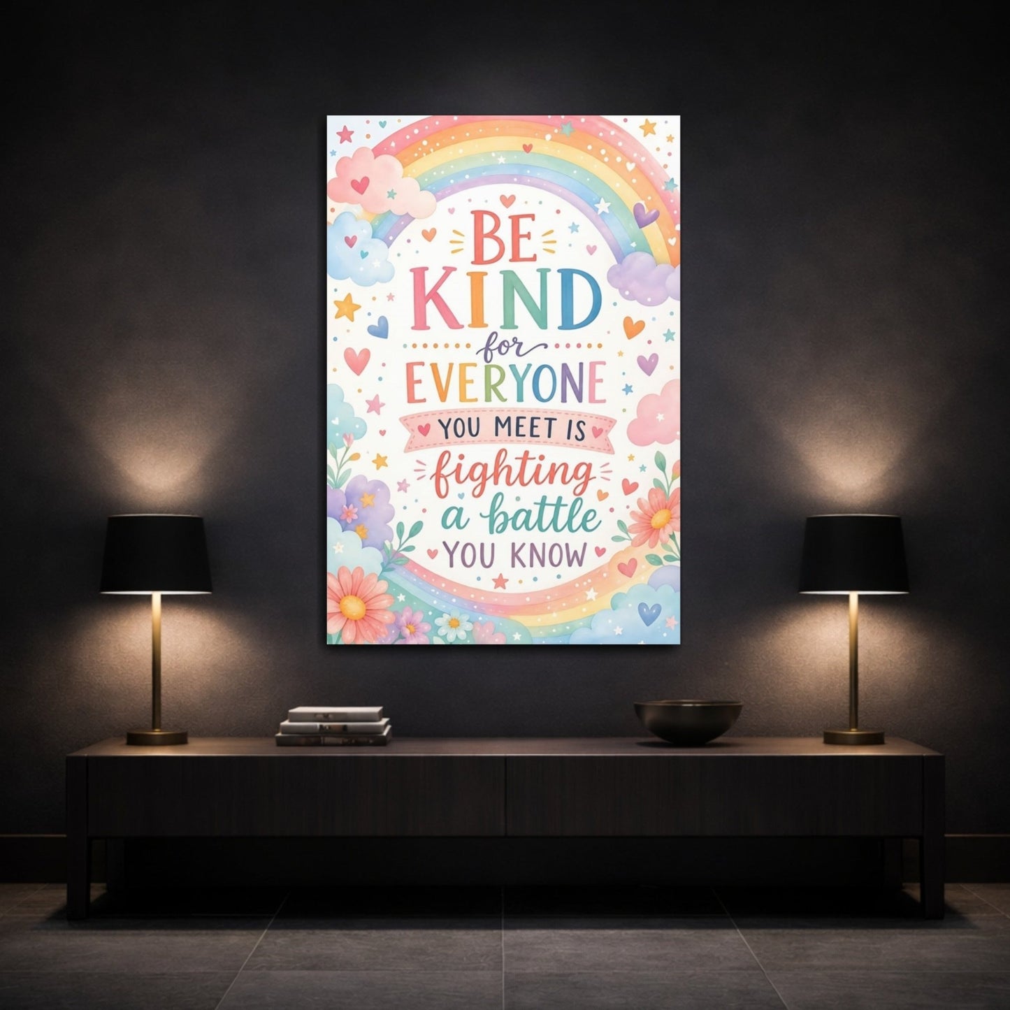 Fairytale Kindness Quote Pastel Rainbow Canvas Print – Kids Room, Playroom Wall - YesArtYes