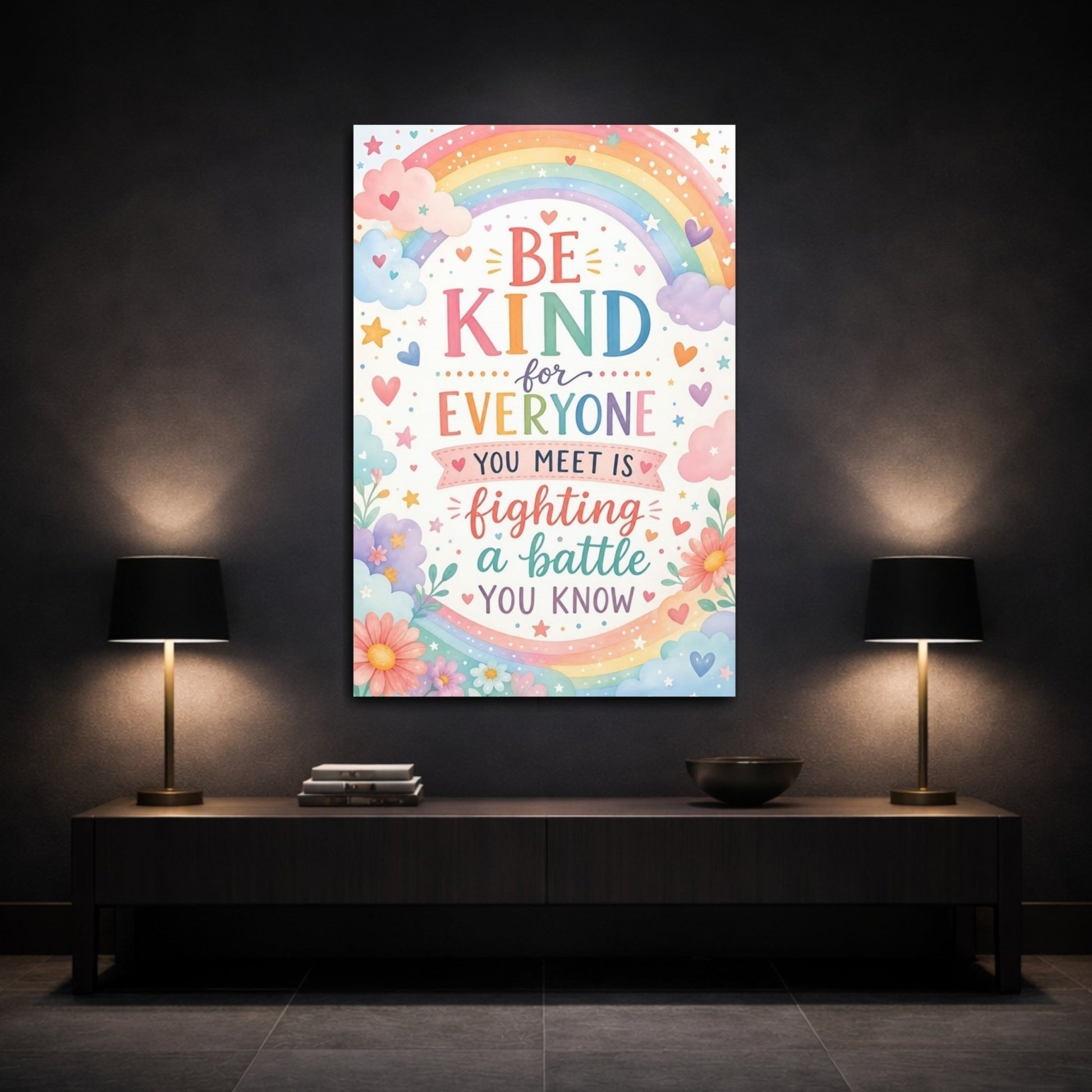 Fairytale Kindness Quote Pastel Rainbow Canvas Print – Kids Room, Playroom Wall - YesArtYes
