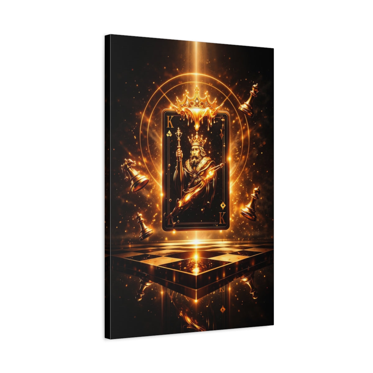 Side Mockup 2. Fairytale King Card Black Gold shown as stretched canvas wall art
