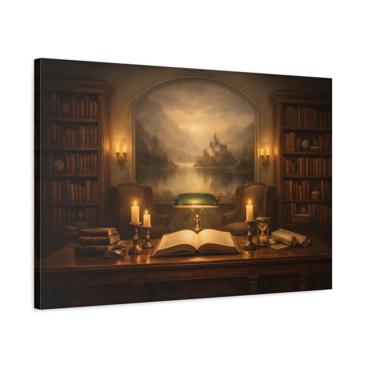 Fairytale Library Study Warm Scene - Canvas Wall Art Print - YesArtYes