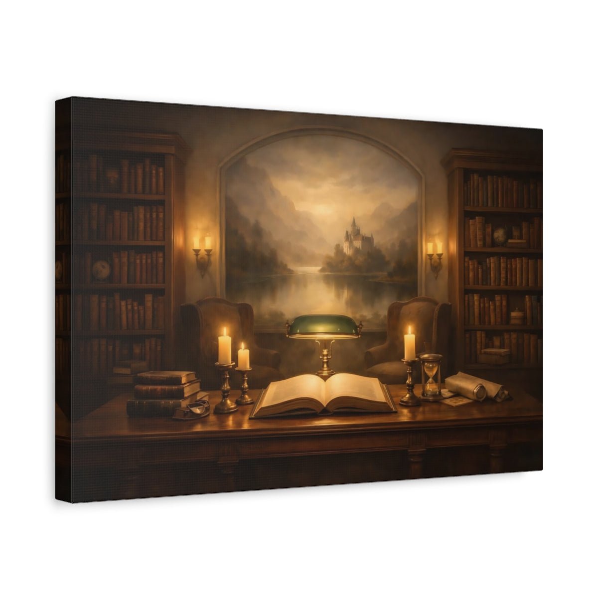 Fairytale Library Study Warm Scene - Canvas Wall Art Print - YesArtYes