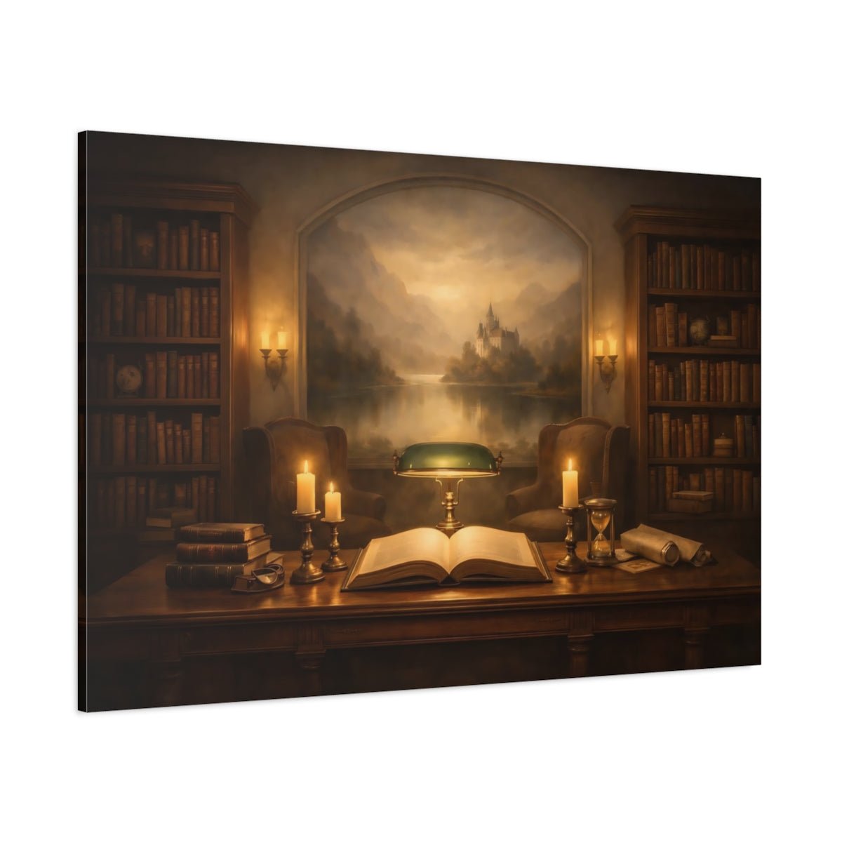 Fairytale Library Study Warm Scene - Canvas Wall Art Print - YesArtYes