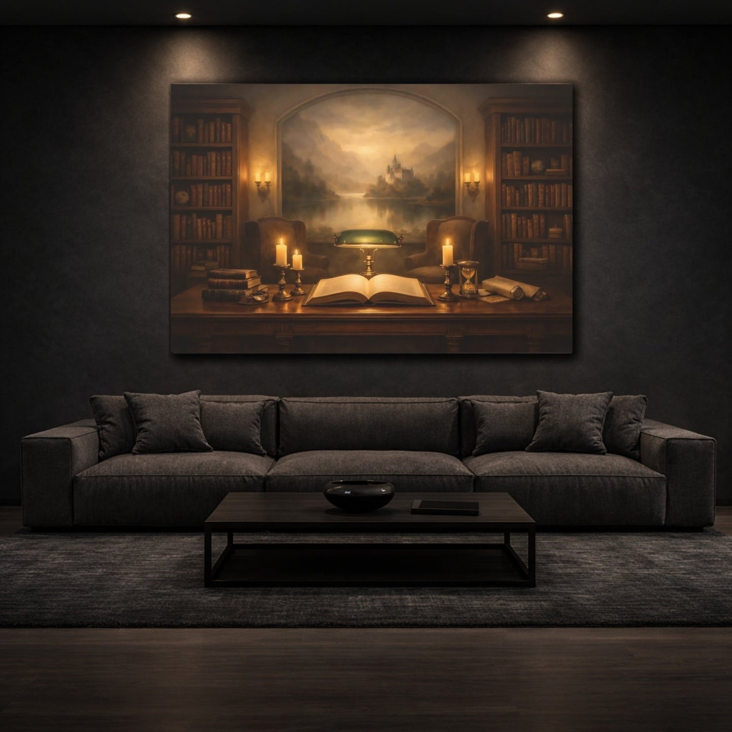 Fairytale Library Study Warm Scene - Canvas Wall Art Print - YesArtYes