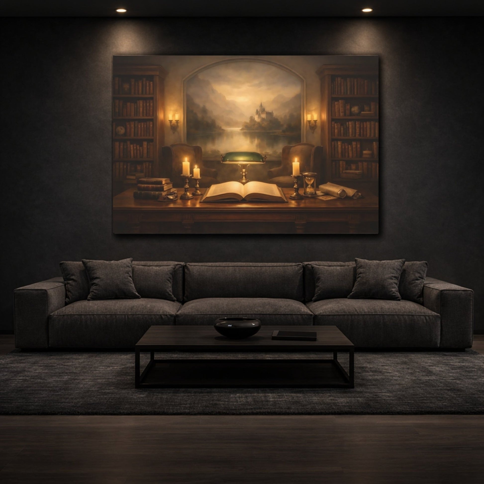 Fairytale Library Study Warm Scene - Canvas Wall Art Print - YesArtYes