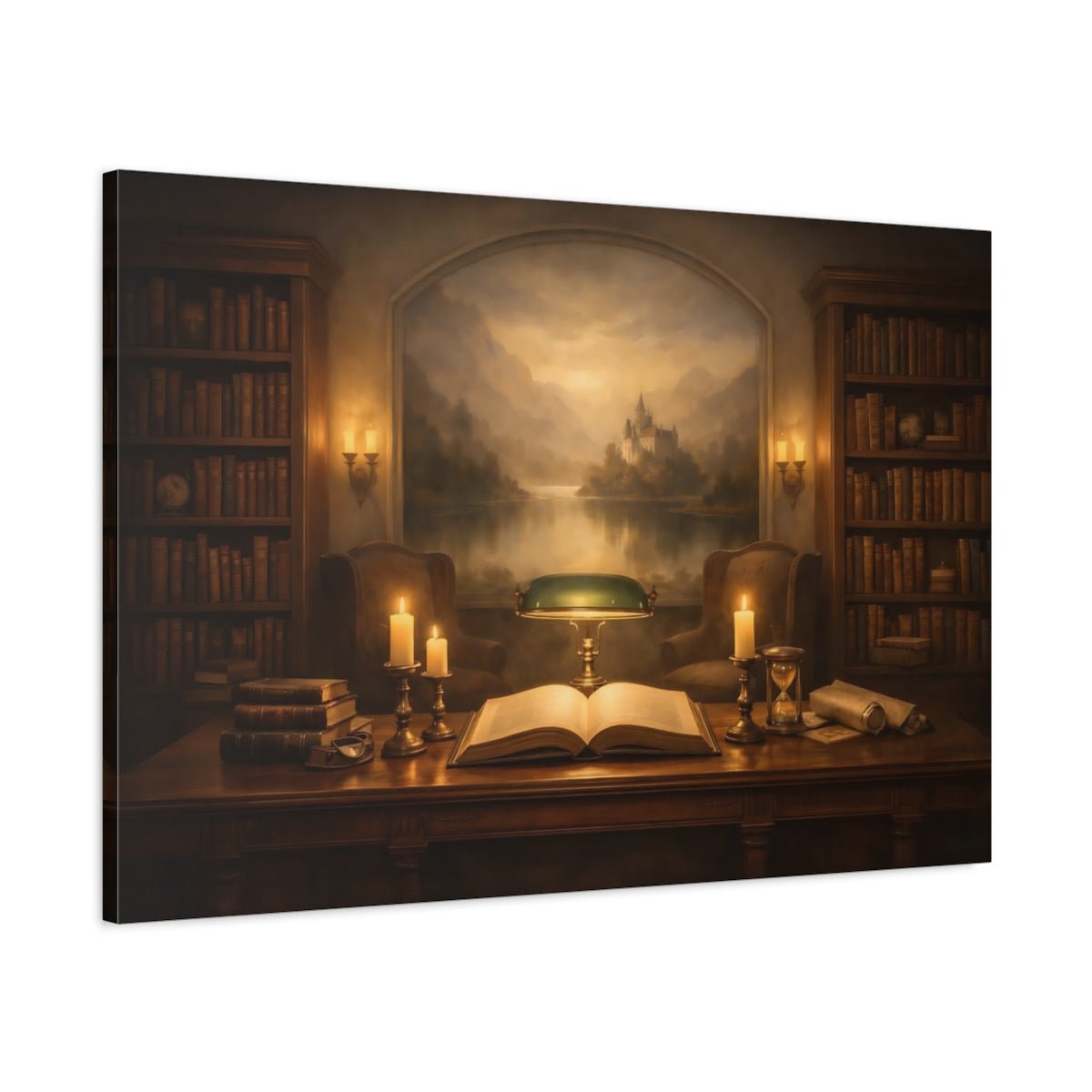 Fairytale Library Study Warm Scene - Canvas Wall Art Print - YesArtYes
