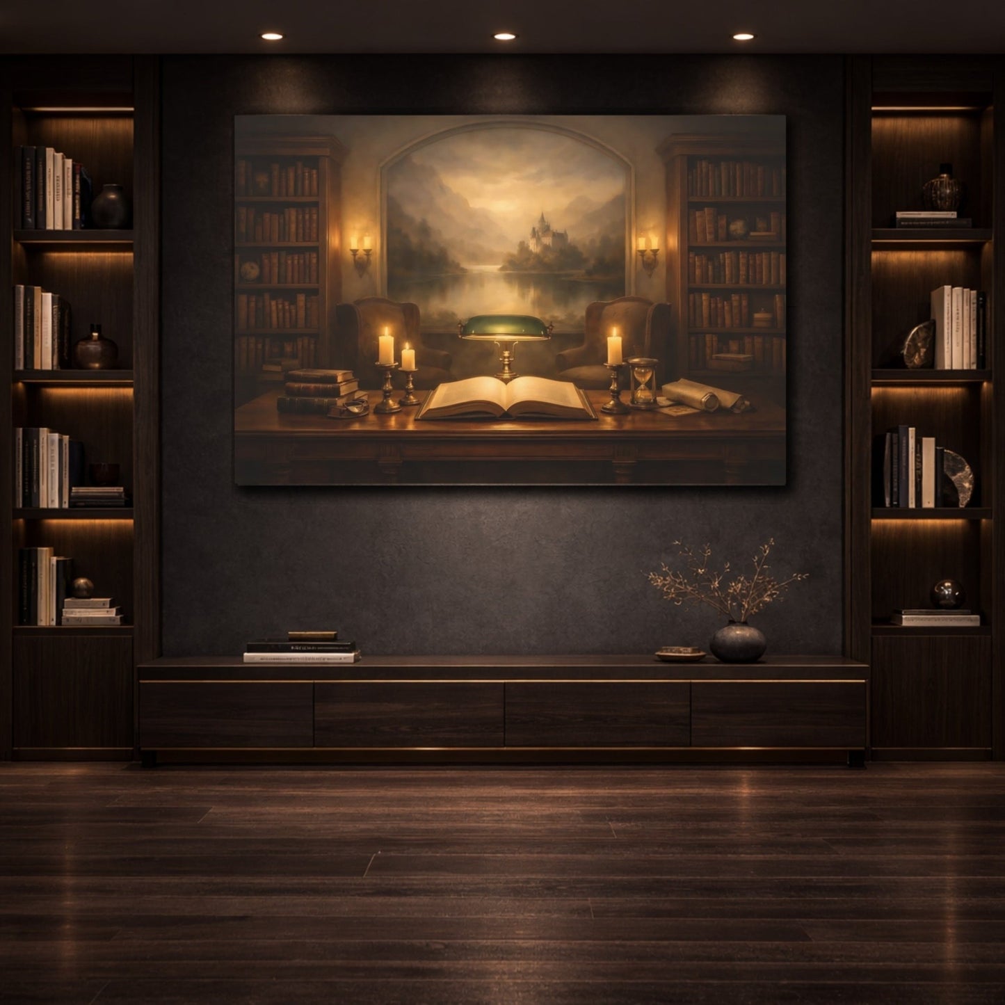 Fairytale Library Study Warm Scene - Canvas Wall Art Print - YesArtYes