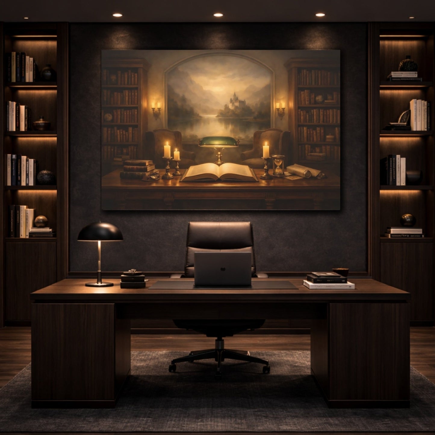 Fairytale Library Study Warm Scene - Canvas Wall Art Print - YesArtYes