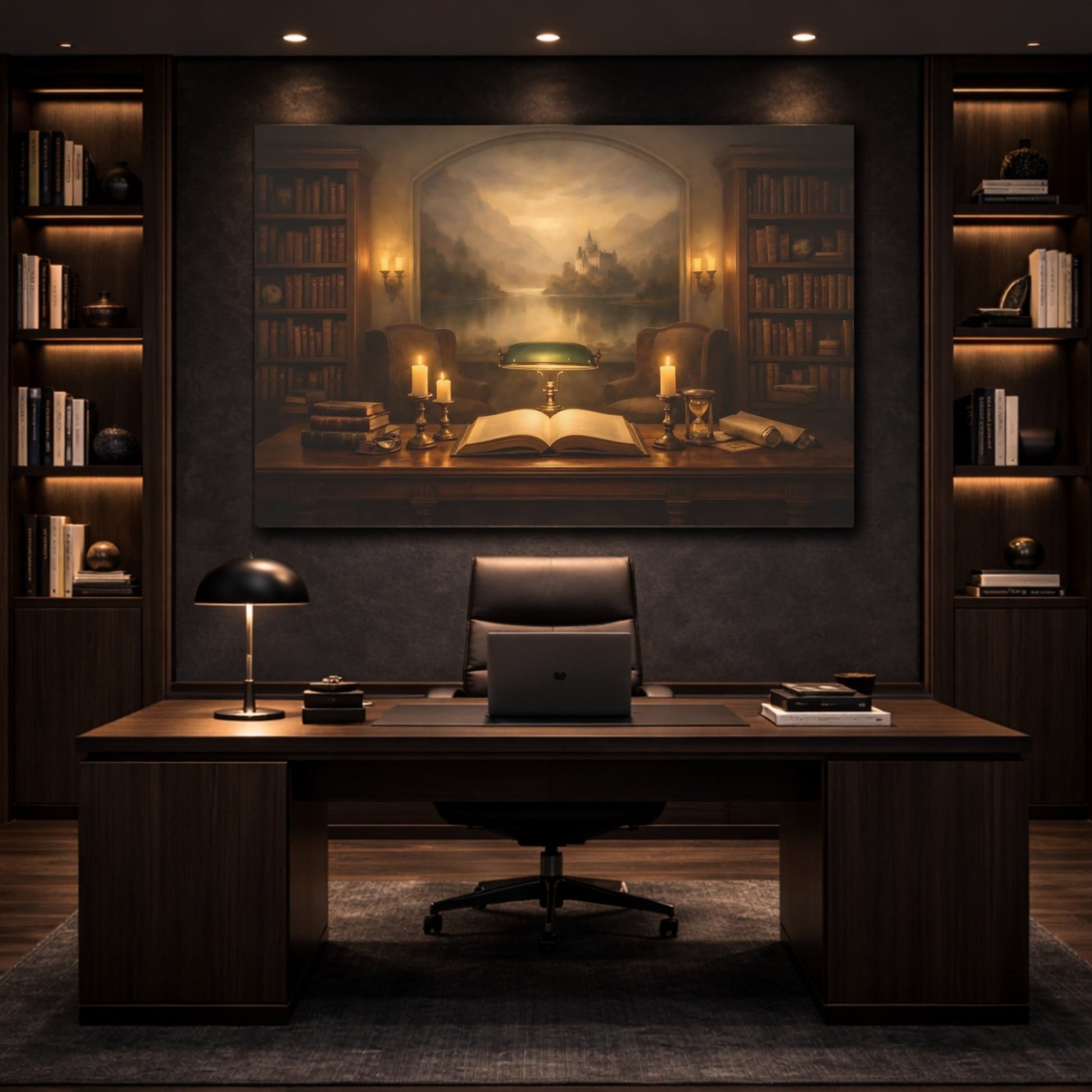Fairytale Library Study Warm Scene - Canvas Wall Art Print - YesArtYes