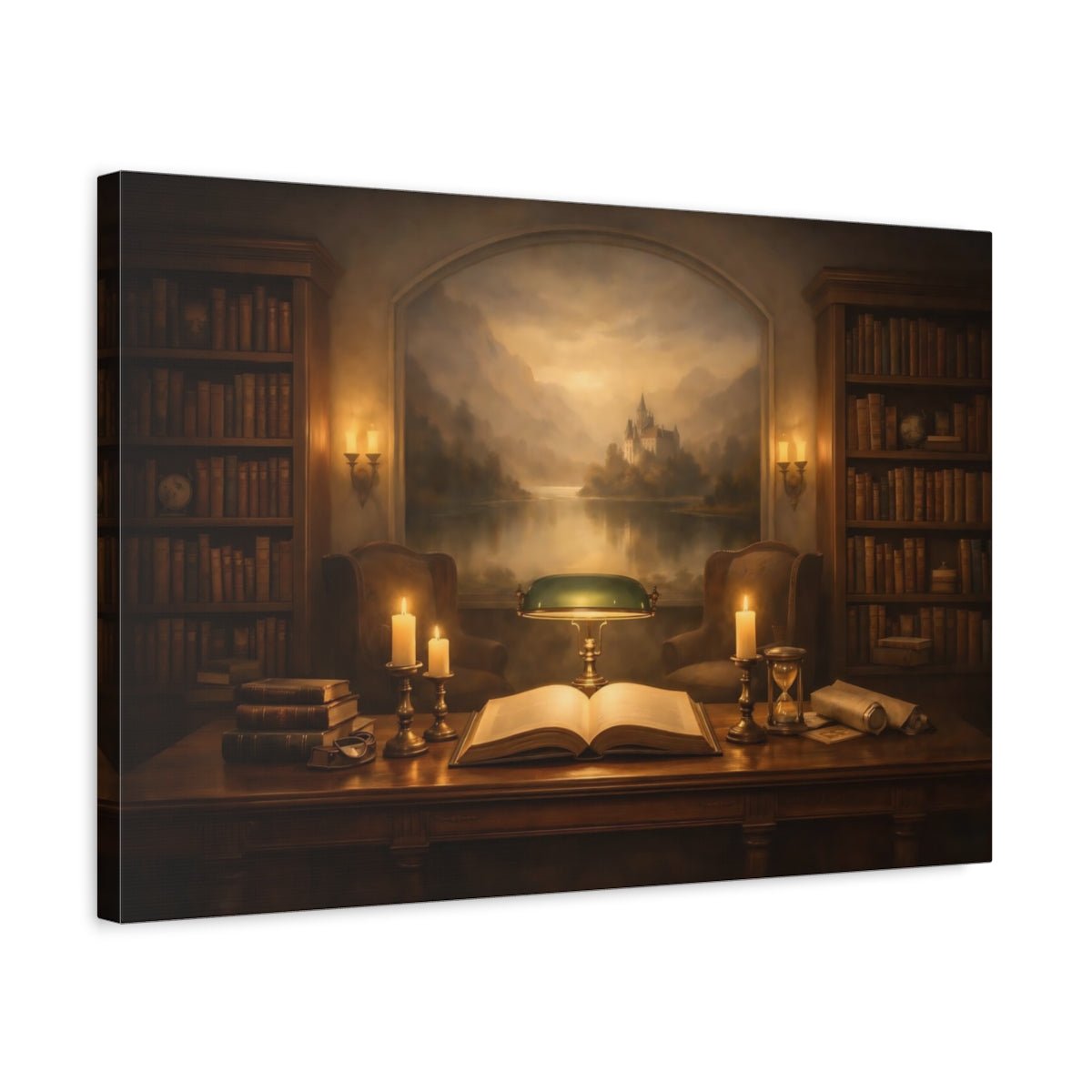 Fairytale Library Study Warm Scene - Canvas Wall Art Print - YesArtYes
