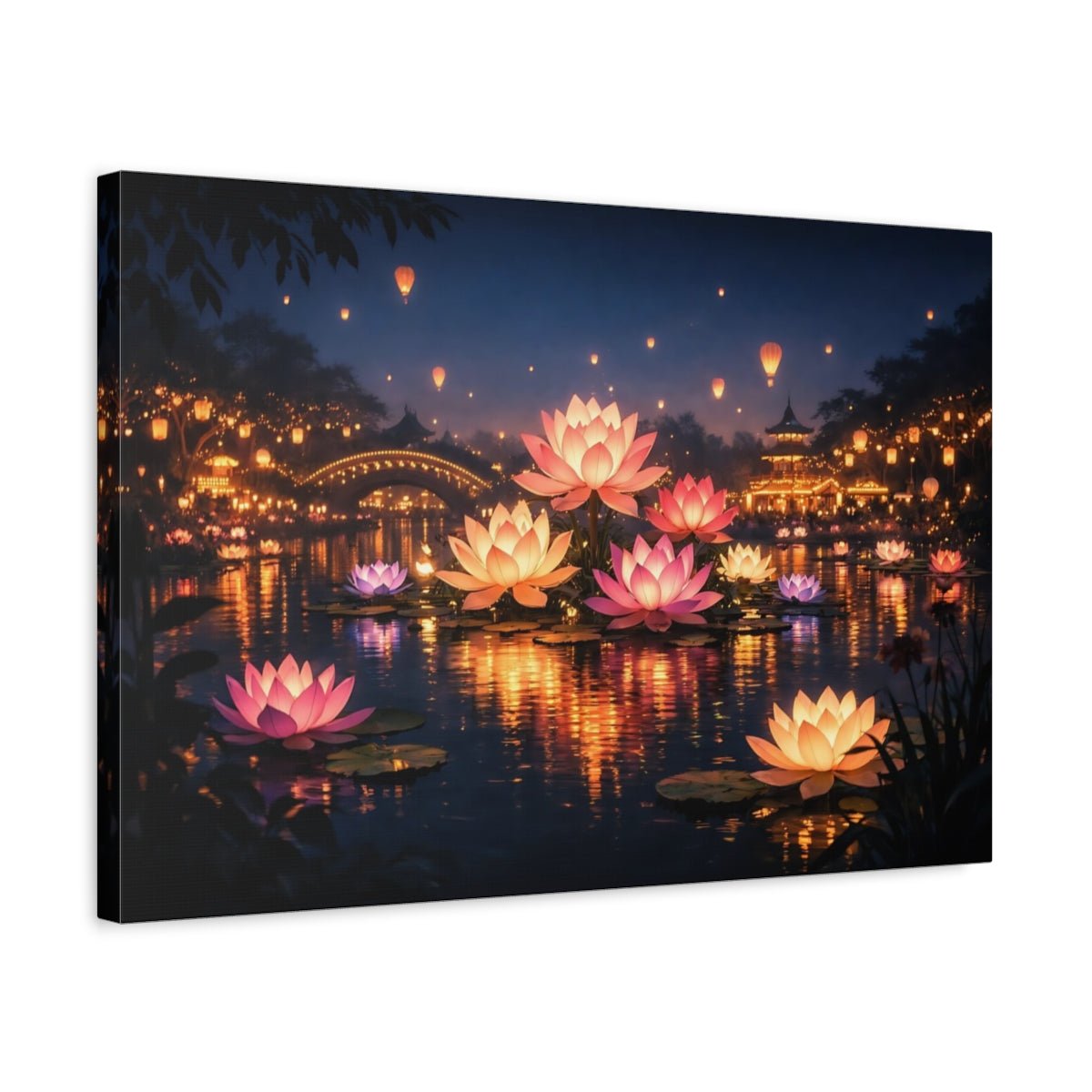 Fairytale Lotus Flowers Pink And Orange - Canvas Wall Art Print - YesArtYes