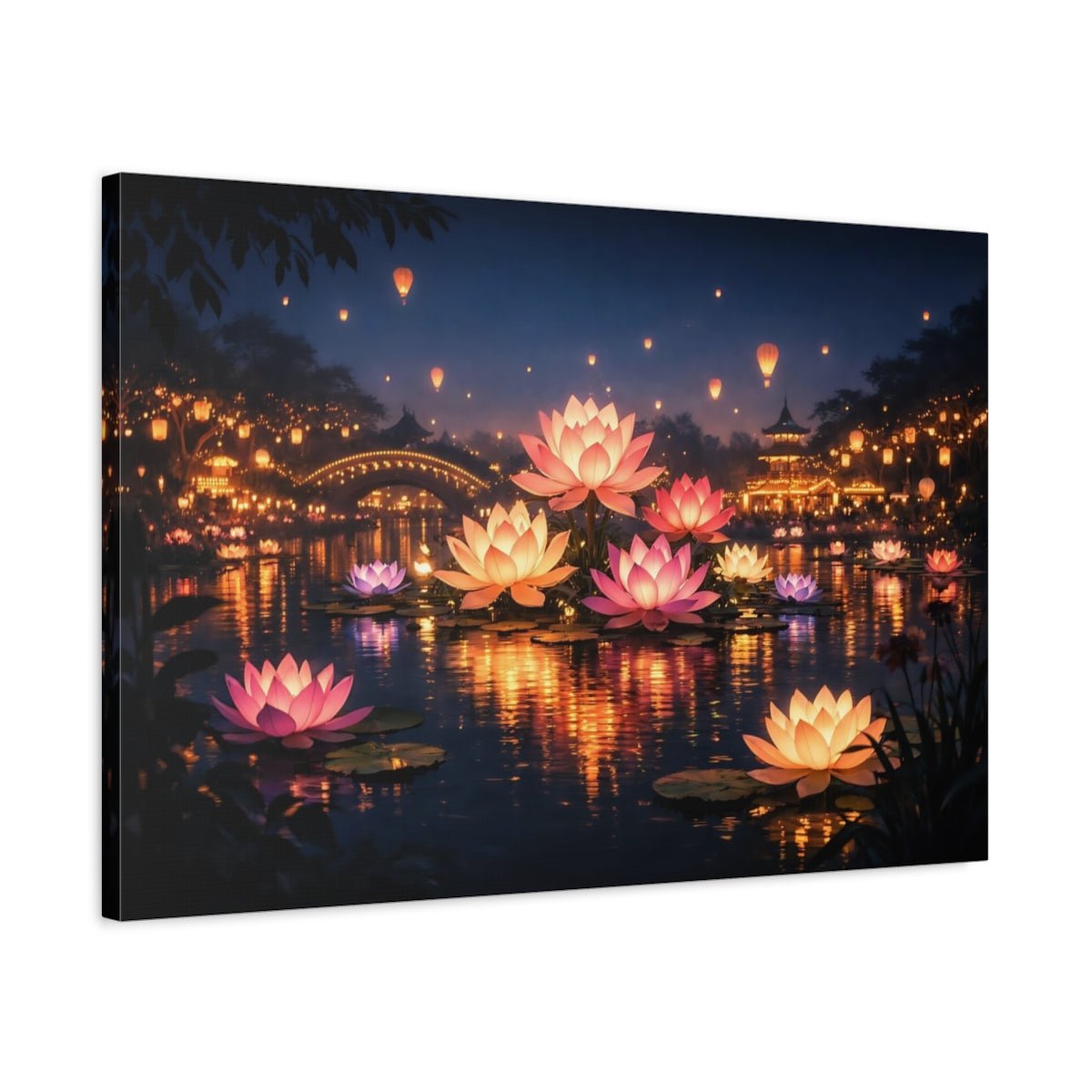 Fairytale Lotus Flowers Pink And Orange - Canvas Wall Art Print - YesArtYes